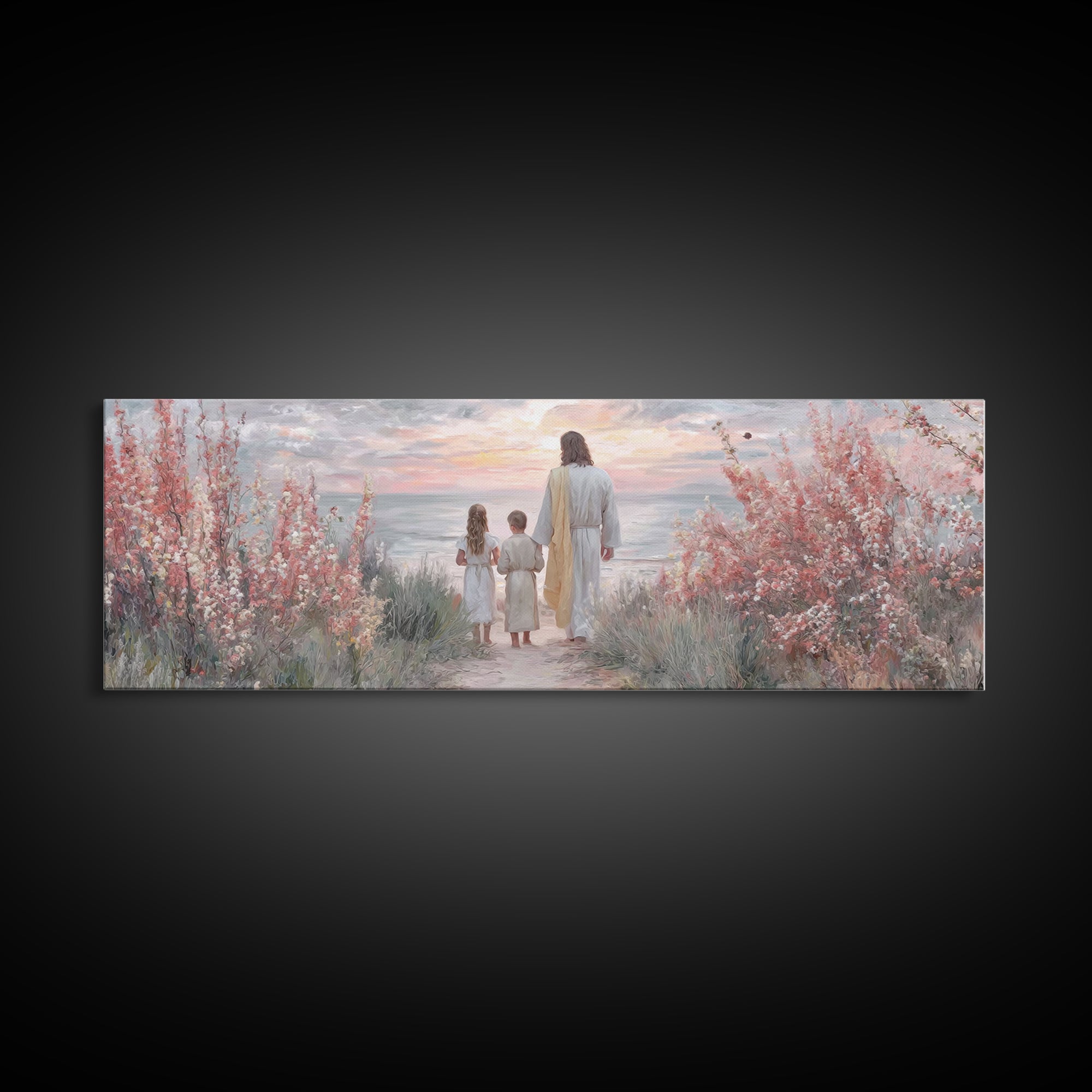 Blossoms Of Grace – Framed Canvas Print – Christian Wall Art – Jesus Painting – Panoramic Art – Christian Art Canvas – Christmas Art