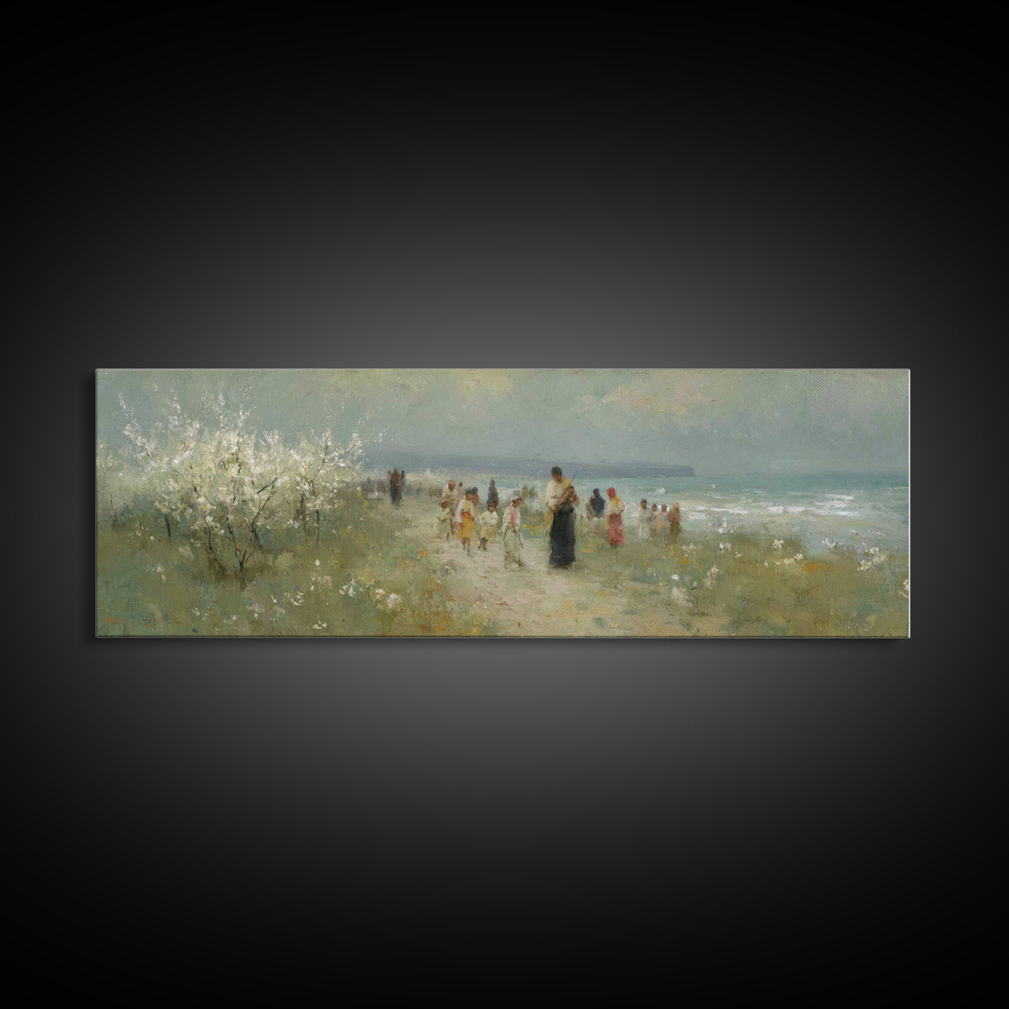 Shoreline Mercy, Framed Canvas Print, Christian Art Canvas, Panoramic Wall Art, Jesus Painting, Christian Wall Art, Christmas Art Prints