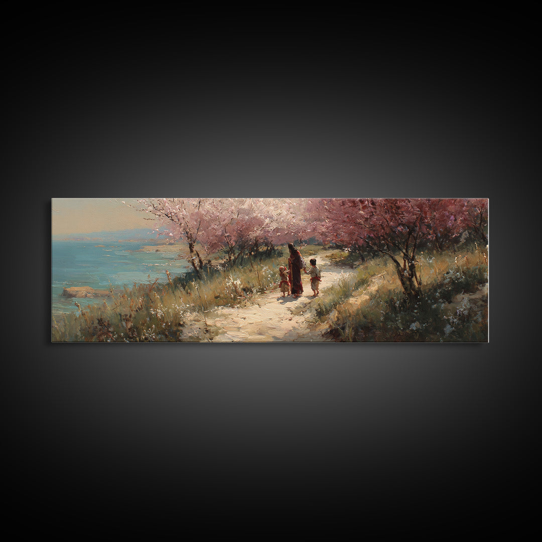 Fields Of Blessing, Framed Canvas Print, Christian Wall Art, Panoramic Print, Jesus Painting Canvas, Christian Art Work, Christmas Art