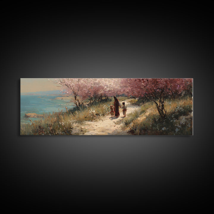 Fields Of Blessing, Framed Canvas Print, Christian Wall Art, Panoramic Print, Jesus Painting Canvas, Christian Art Work, Christmas Art