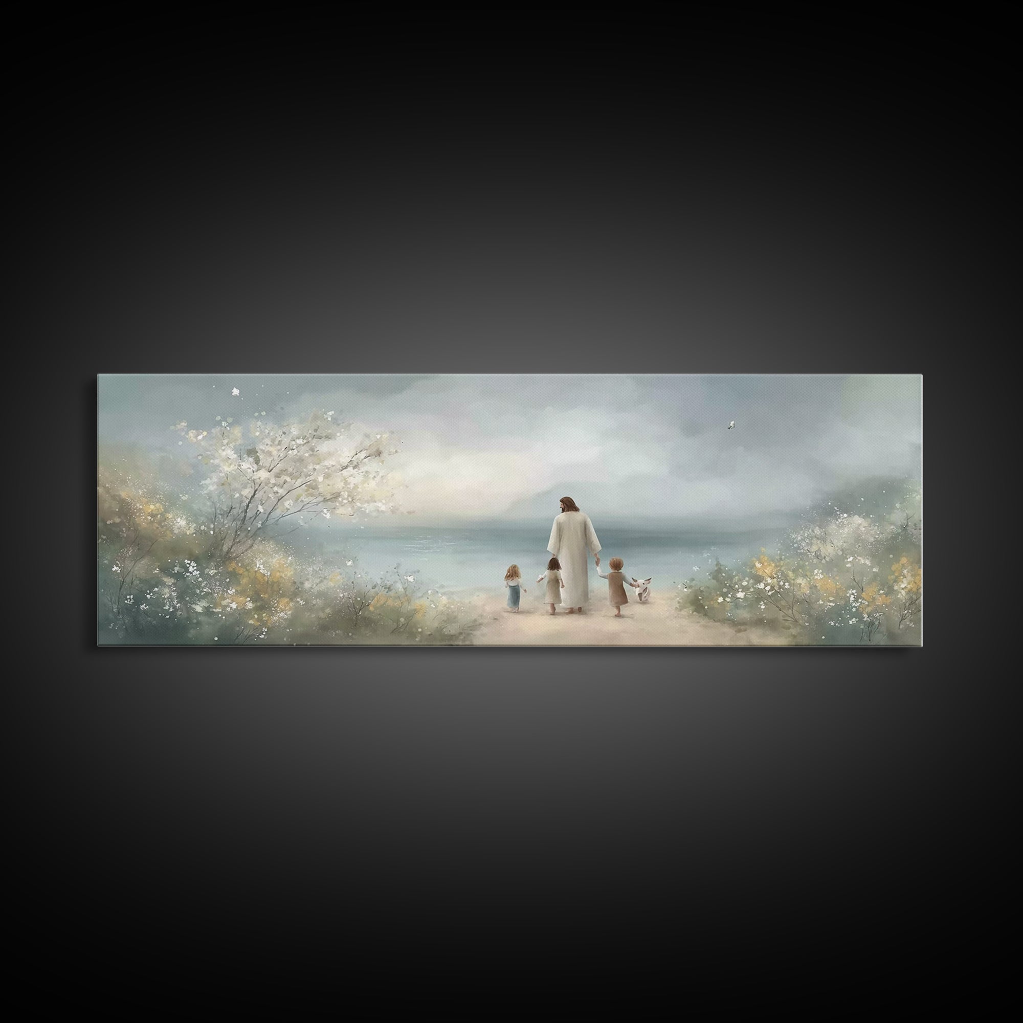 Garden Of Calm – Framed Canvas Print – Christian Painting – Panoramic Wall Art – Jesus Canvas Art – Christian Decor – Christmas Art