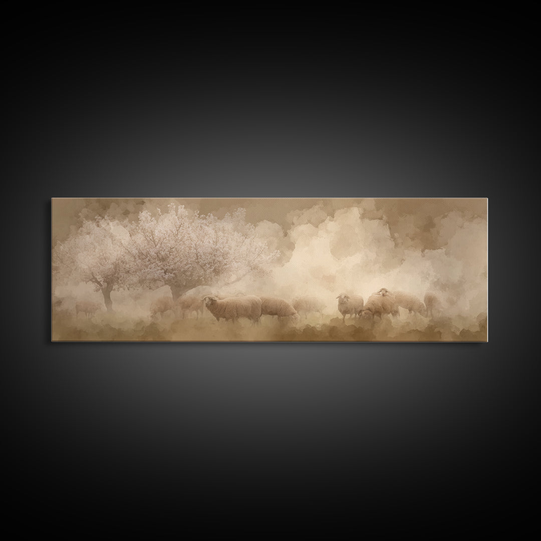 Pastoral Mercy Light | Framed Canvas Print | Christian Wall Art | Panoramic Art | Jesus Painting | Christian Art Print | Christmas Art