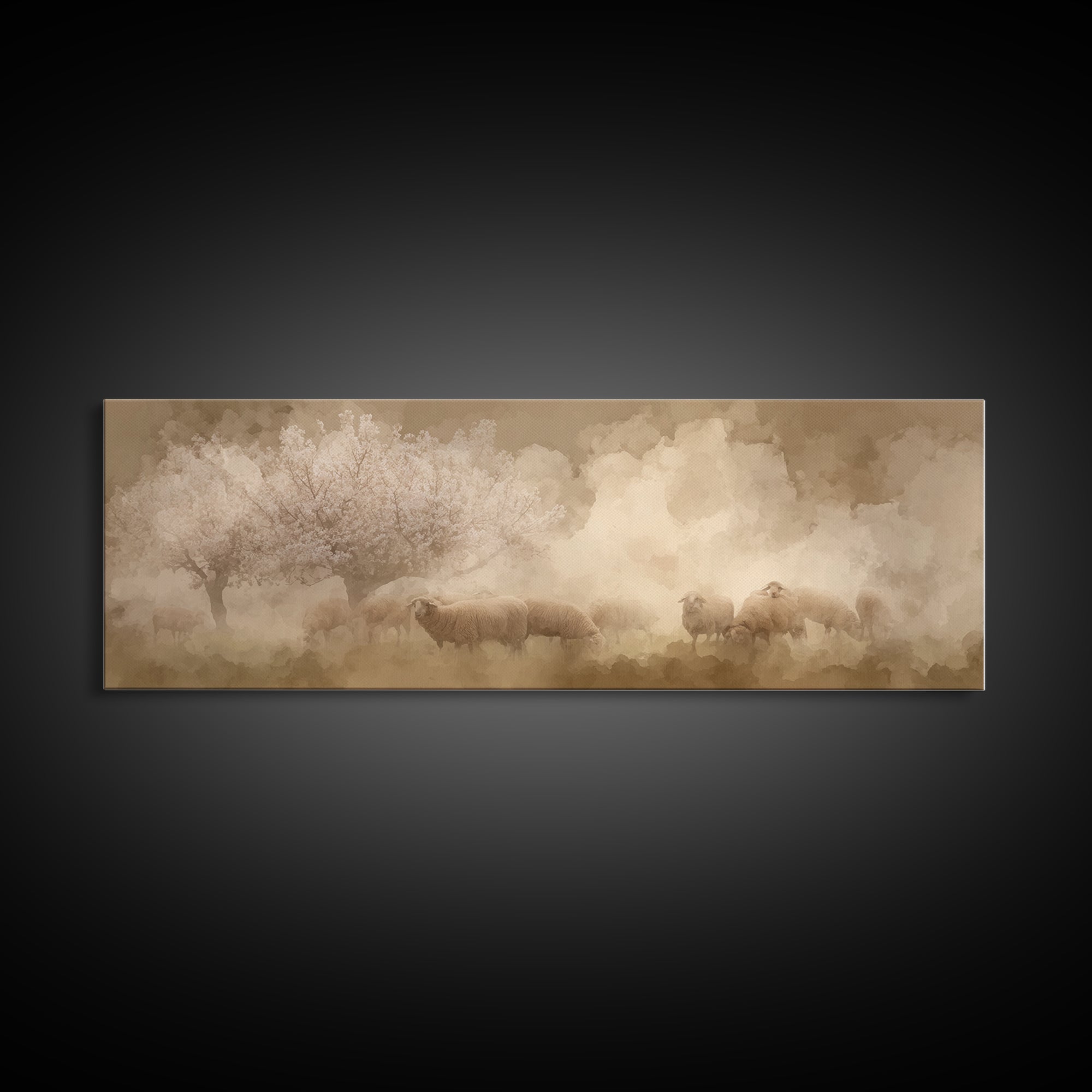 Pastoral Mercy Light | Framed Canvas Print | Christian Wall Art | Panoramic Art | Jesus Painting | Christian Art Print | Christmas Art