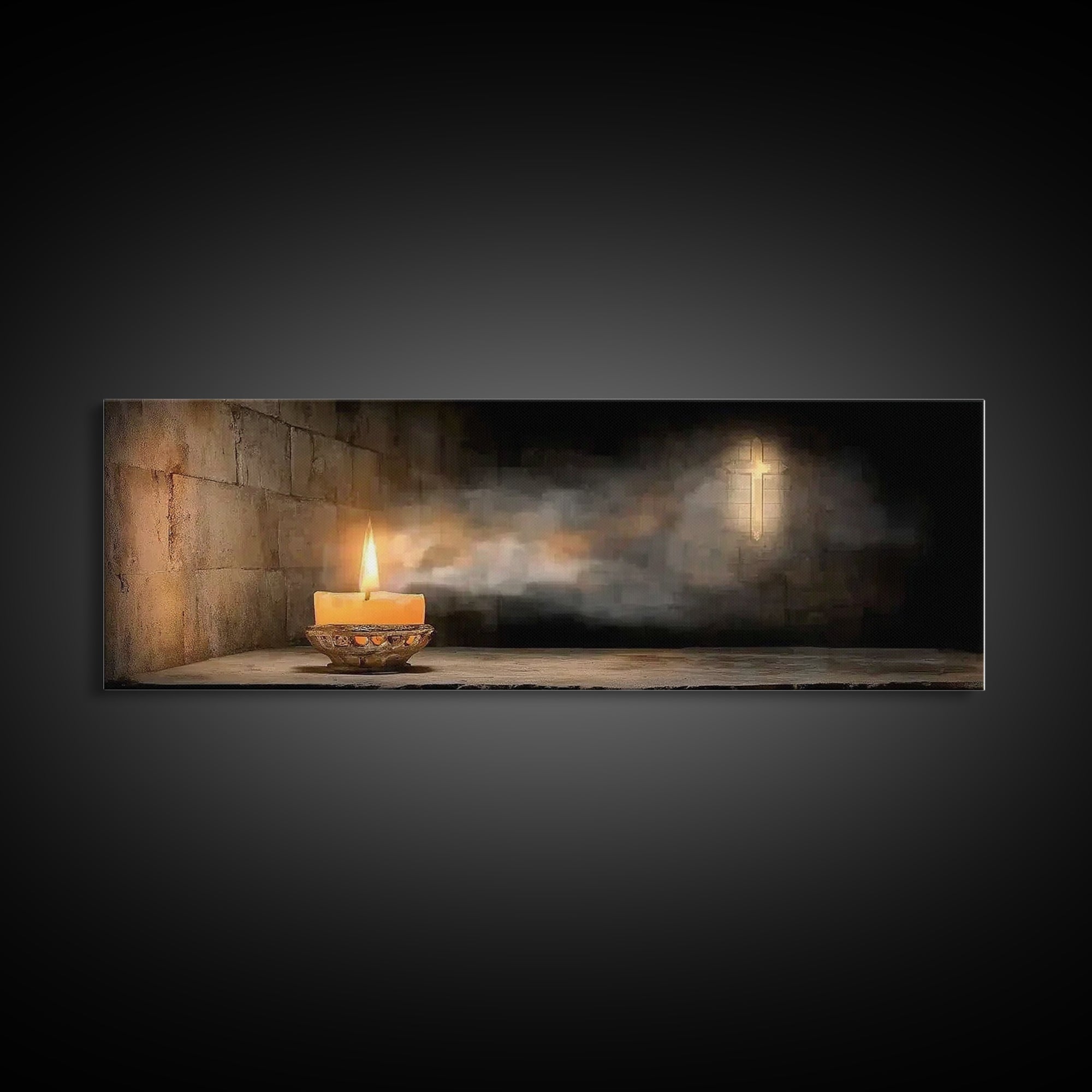 Candle of Faith – Framed Canvas Print – Christian Art Canvas – Christian Wall Art – Panoramic Art – Jesus Painting