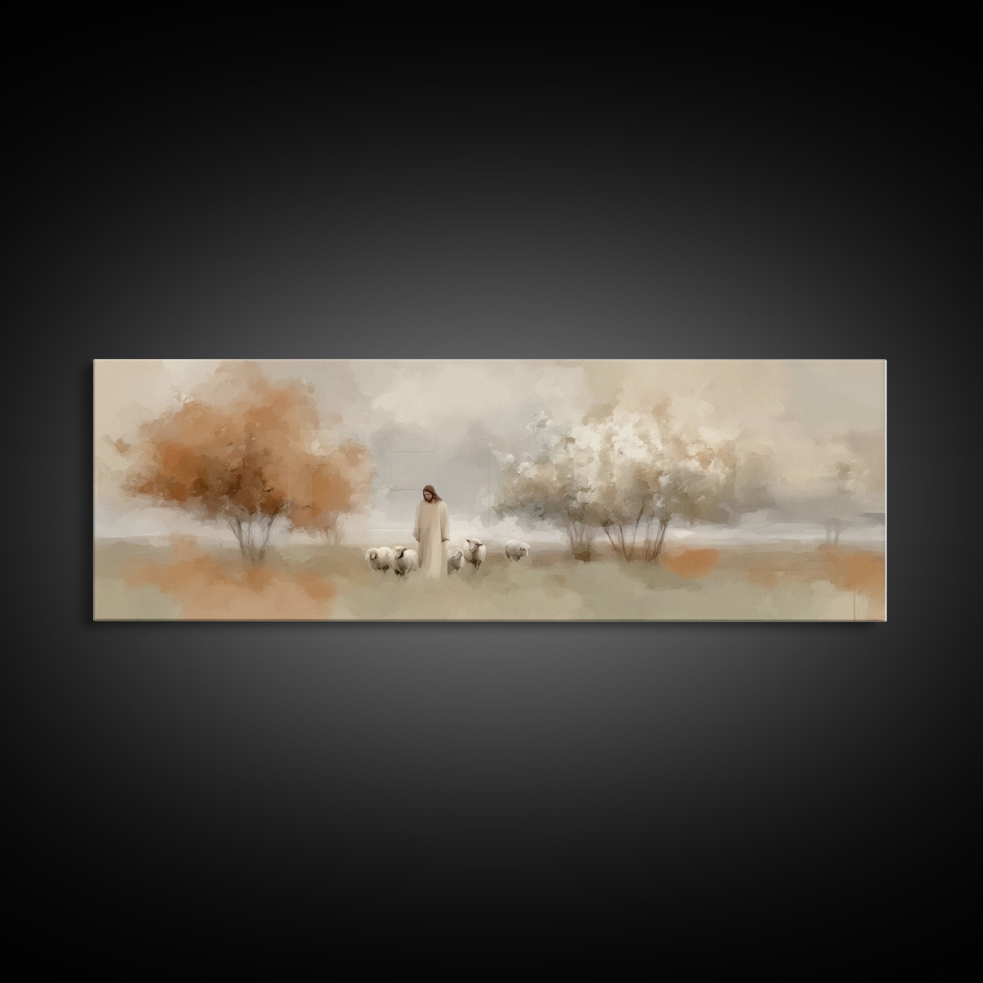 Shepherd’s Haven – Framed Canvas Print – Christian Art Canvas – Panoramic Wall Art – Jesus Painting – Christian Gift Ideas – Christmas Art