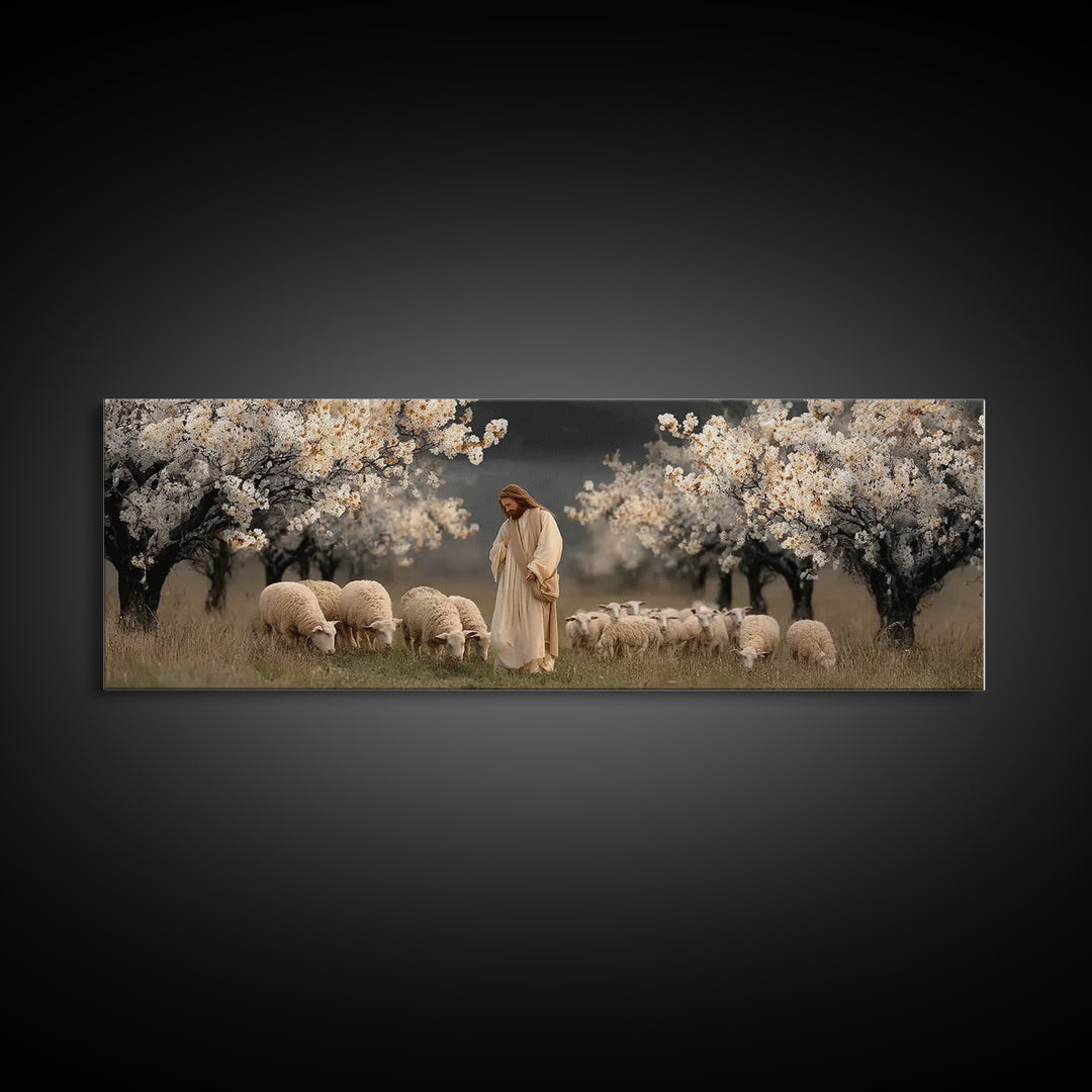 Shepherds Of Grace – Framed Canvas Print – Christian Wall Art – Jesus Painting – Panoramic Art – Christian Art Canvas – Christian Christmas
