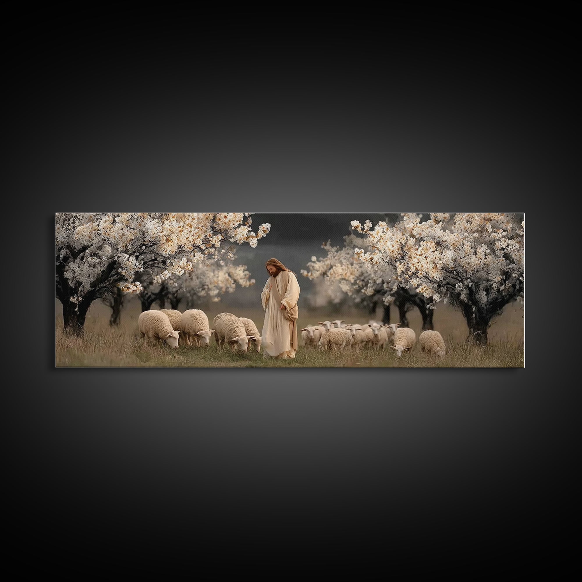 Shepherds Of Grace – Framed Canvas Print – Christian Wall Art – Jesus Painting – Panoramic Art – Christian Art Canvas – Christian Christmas