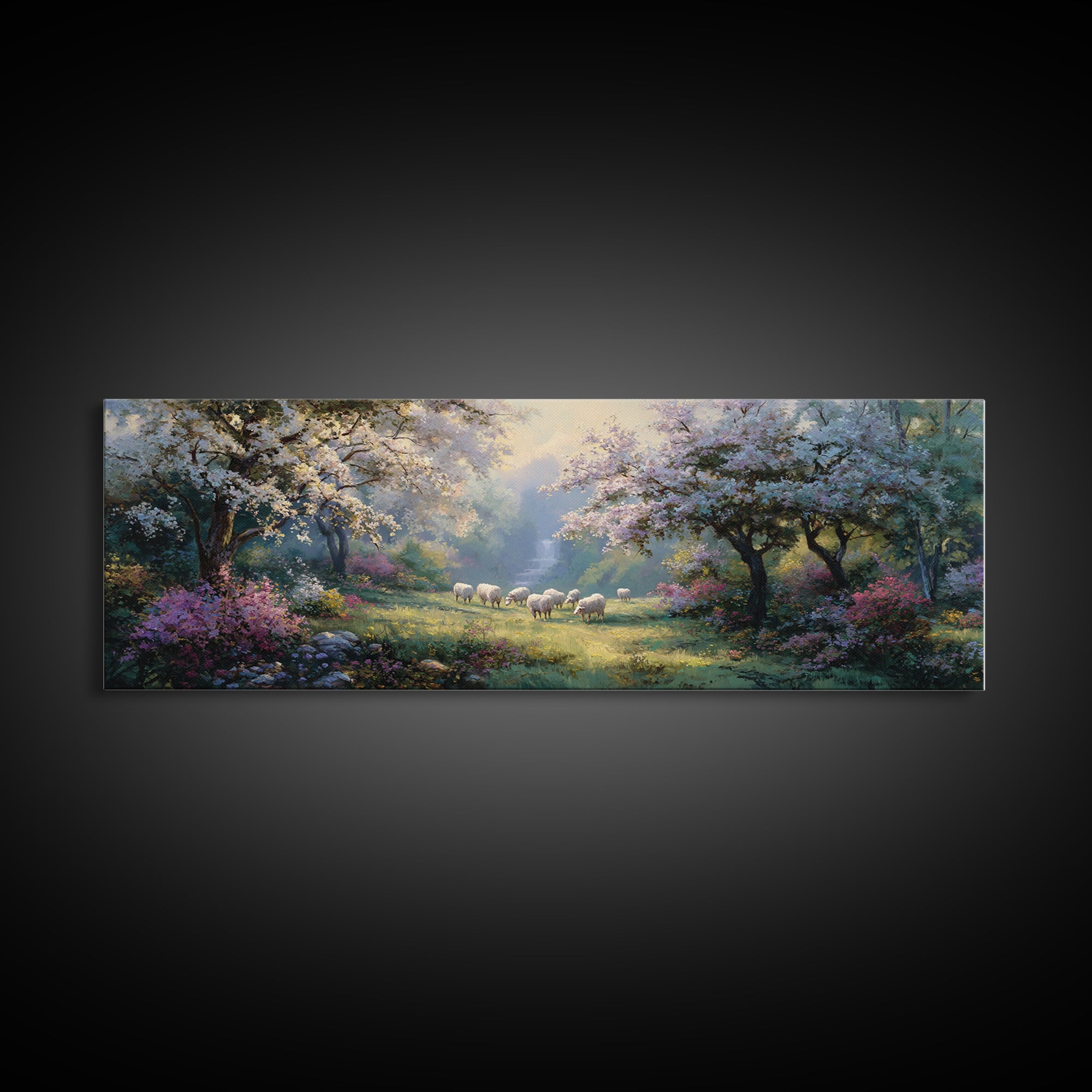 Blossom Dawn Path | Framed Canvas Print | Christian Art Canvas | Jesus Painting | Panoramic Wall Art | Christian Wall Art | Christmas Art