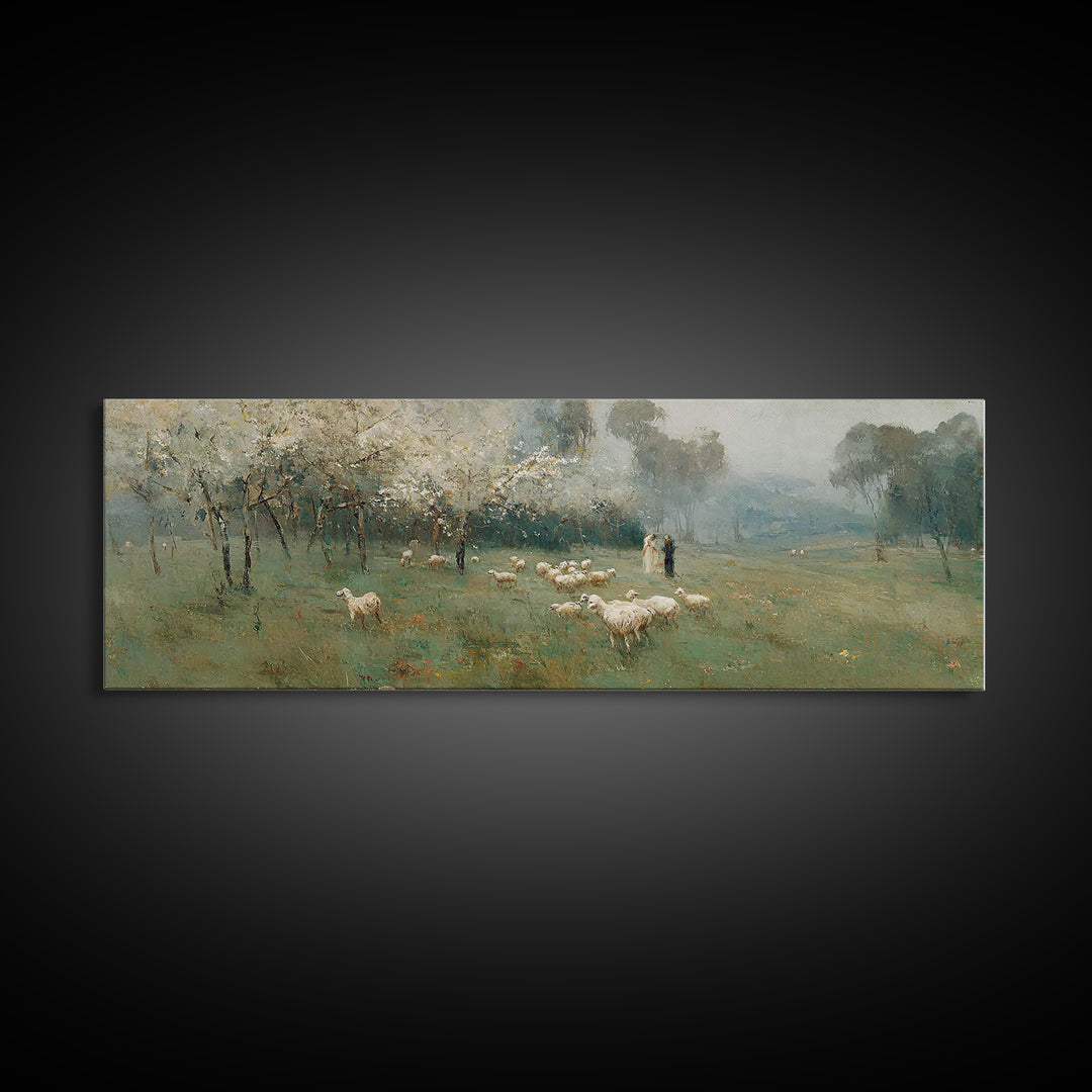 Pastoral Spring Light, Framed Canvas Print, Christian Wall Art, Panoramic Painting, Jesus Canvas Art, Christian Art Canvas, Christmas Art