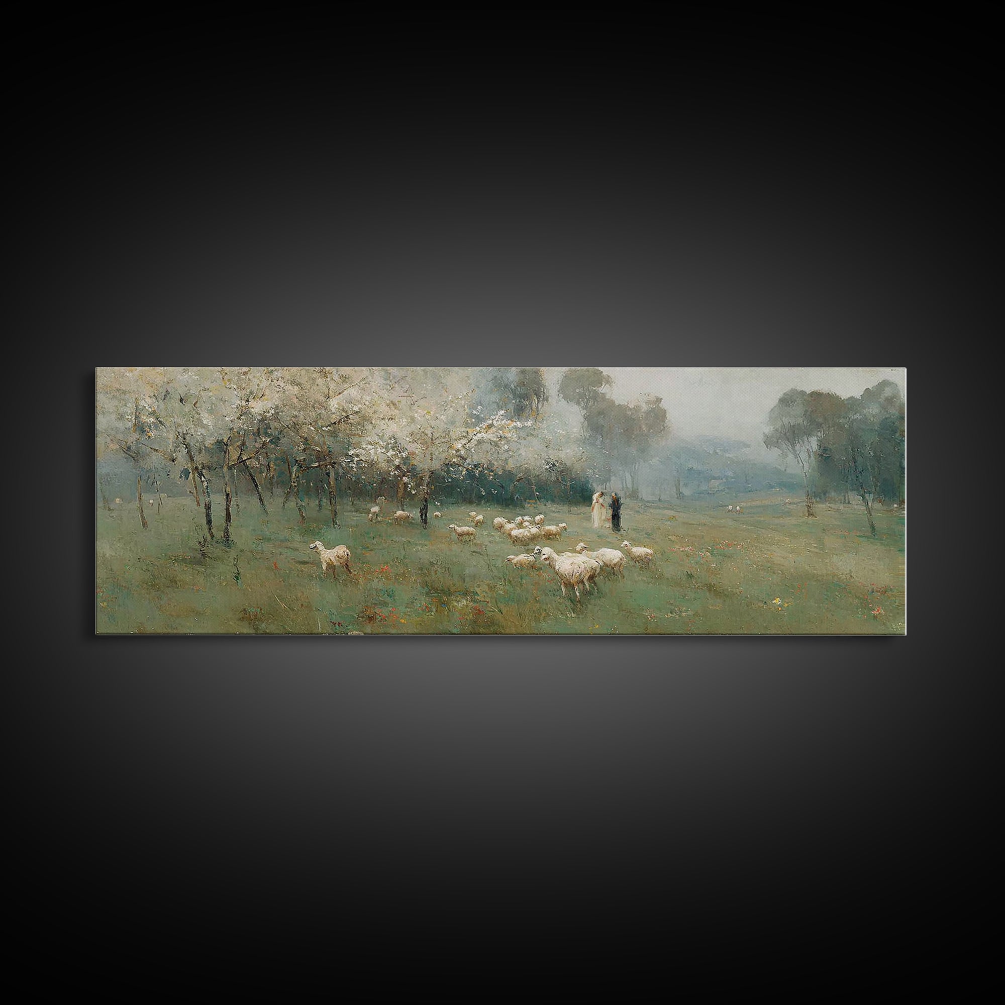 Pastoral Spring Light, Framed Canvas Print, Christian Wall Art, Panoramic Painting, Jesus Canvas Art, Christian Art Canvas, Christmas Art