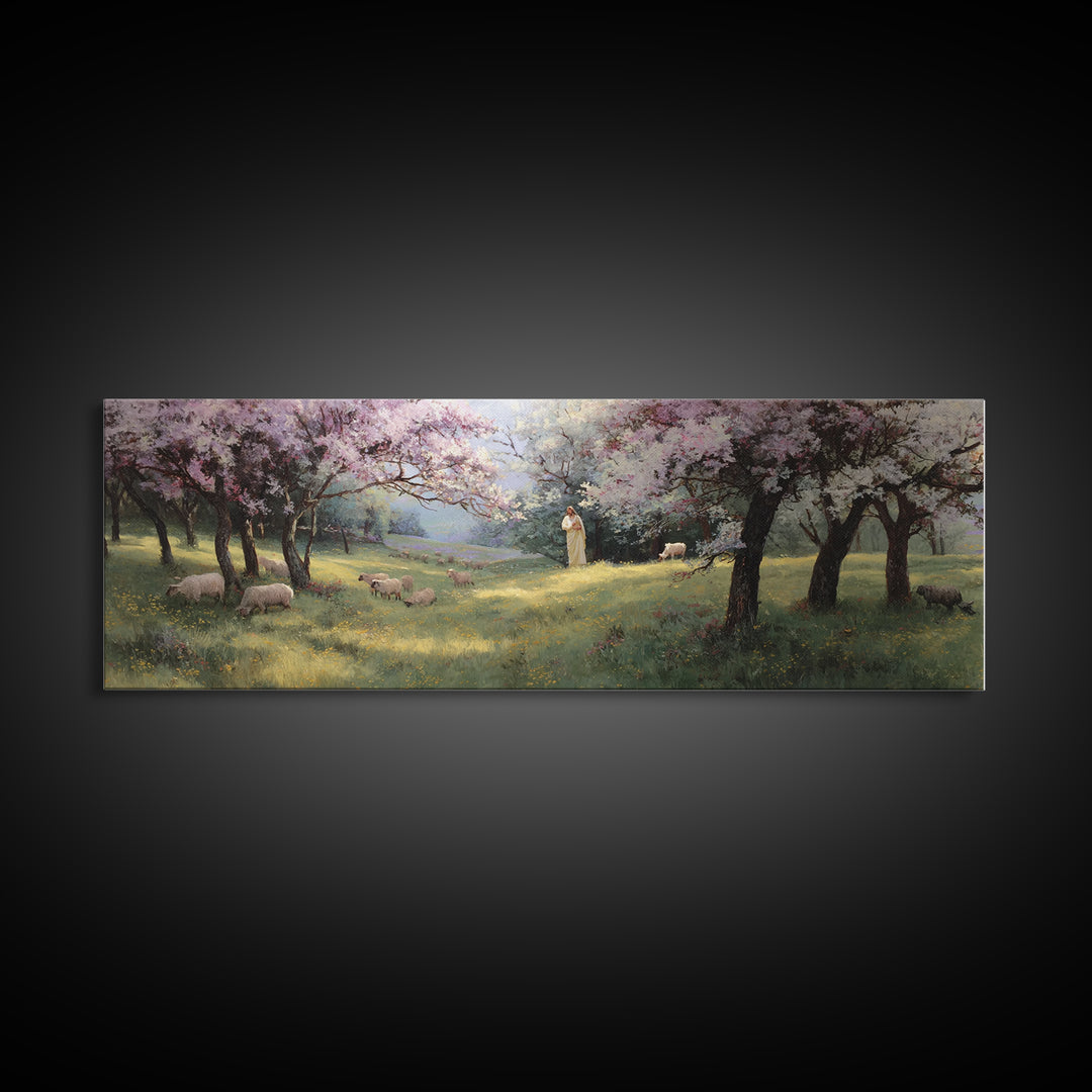 Silent Meadow Blessing | Framed Canvas Print | Jesus Painting | Panoramic Print | Christian Wall Art | Christian Art Canvas | Christmas Art
