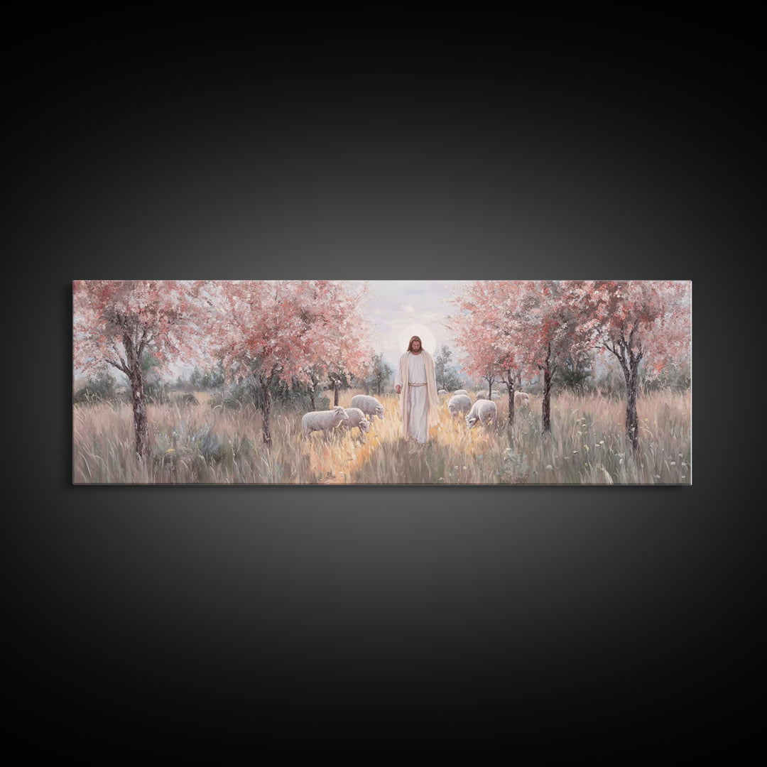 Garden Of Promise, Framed Canvas Print, Christian Art Canvas, Panoramic Wall Art, Jesus Painting, Christian Wall Art, Christmas Art