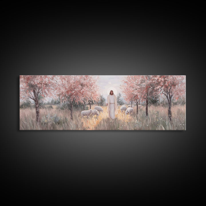 Garden Of Promise, Framed Canvas Print, Christian Art Canvas, Panoramic Wall Art, Jesus Painting, Christian Wall Art, Christmas Art
