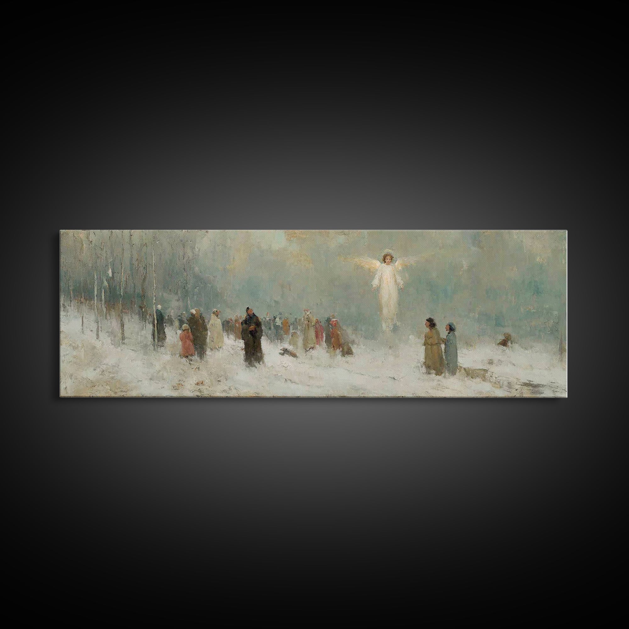 Heavenly Witness Light, Framed Canvas Print, Panoramic Wall Art, Christian Art Canvas, Christian Wall Art, Christmas Art, Christian Paintin