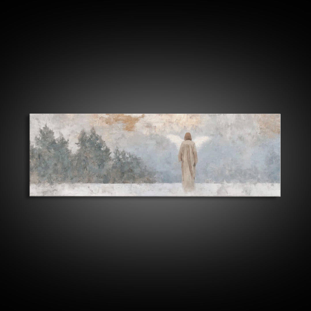 Silent Angel Watch – Framed Canvas Print – Panoramic Print – Christian Art – Minimalist Christian Art – Christian Art Canvas – Christmas Ar