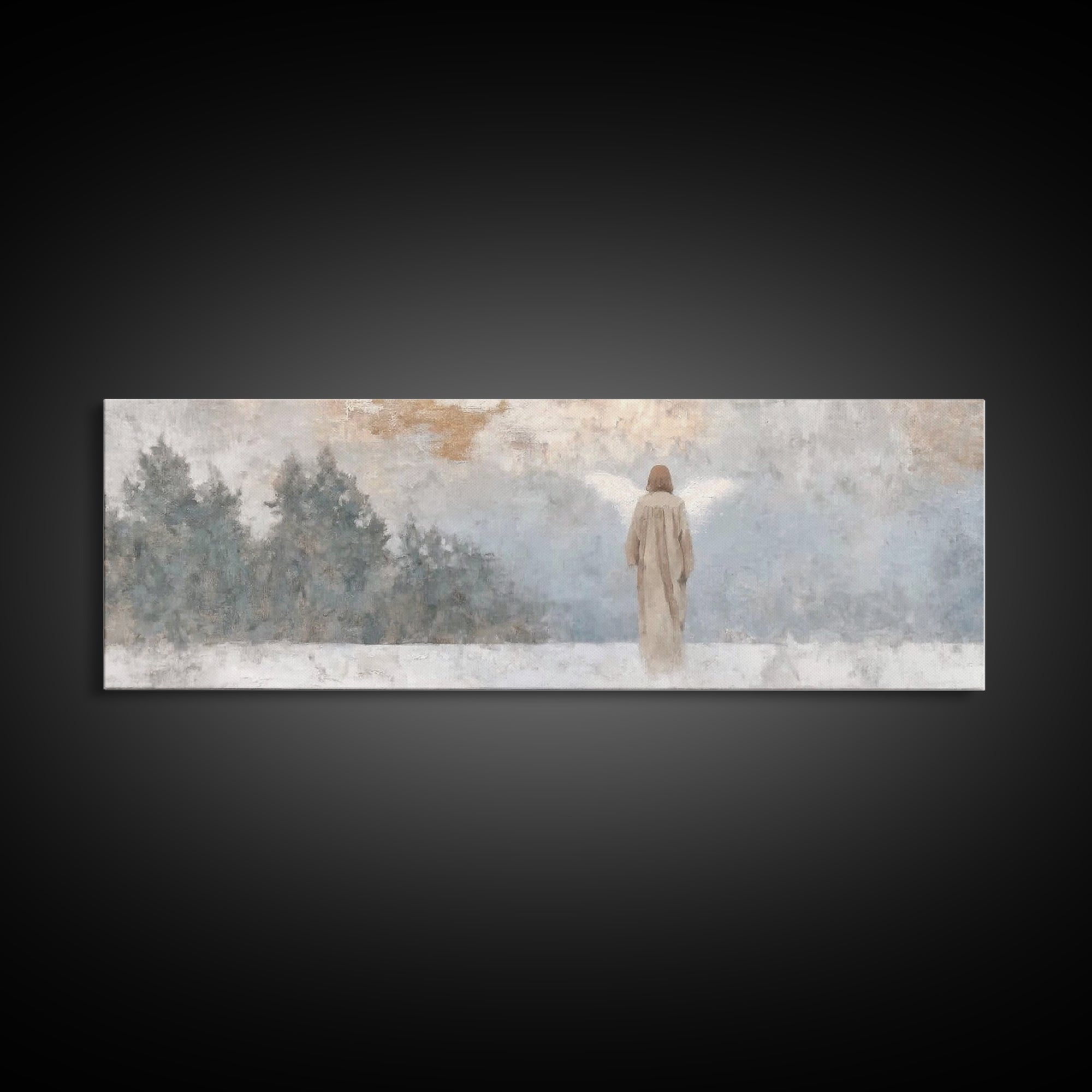 Silent Angel Watch – Framed Canvas Print – Panoramic Print – Christian Art – Minimalist Christian Art – Christian Art Canvas – Christmas Ar