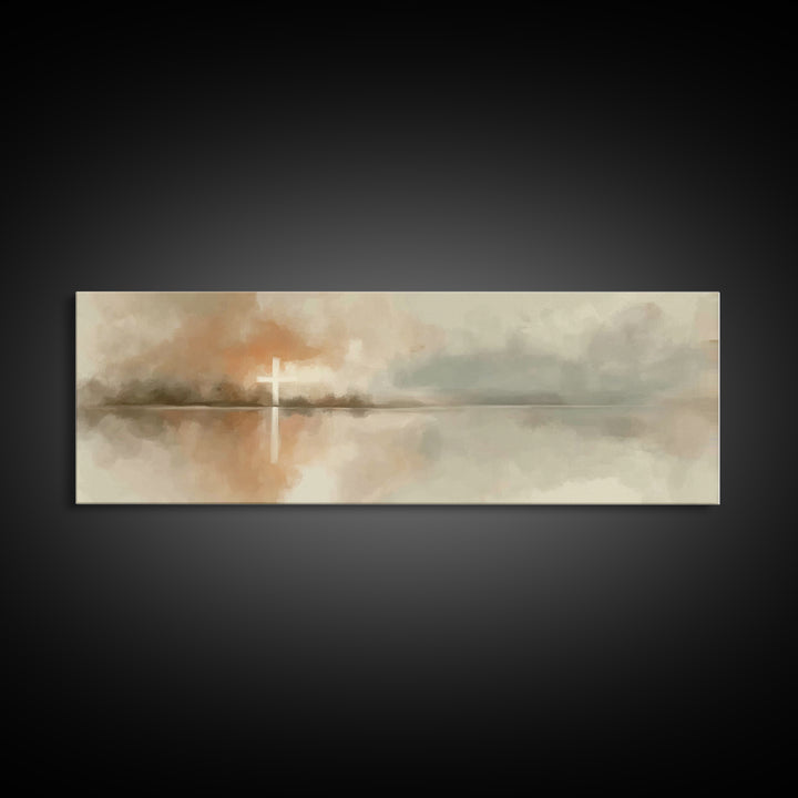 Cross Of Dawn, Framed Canvas Print, Panoramic Painting, Christian Art Canvas, Christian Wall Art, Minimalist Christian Art, Christmas Art