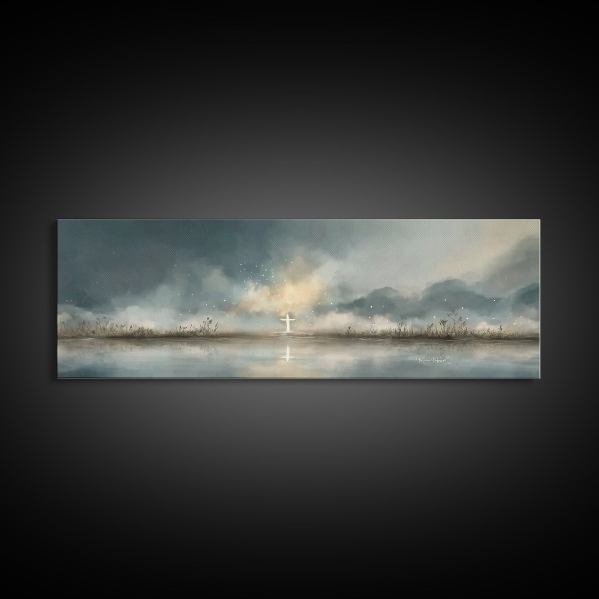 Cross At Horizon | Framed Canvas Print | Panoramic Print | Christian Art Canvas | Christian Wall Art | Minimalist Christian Art | Christmas