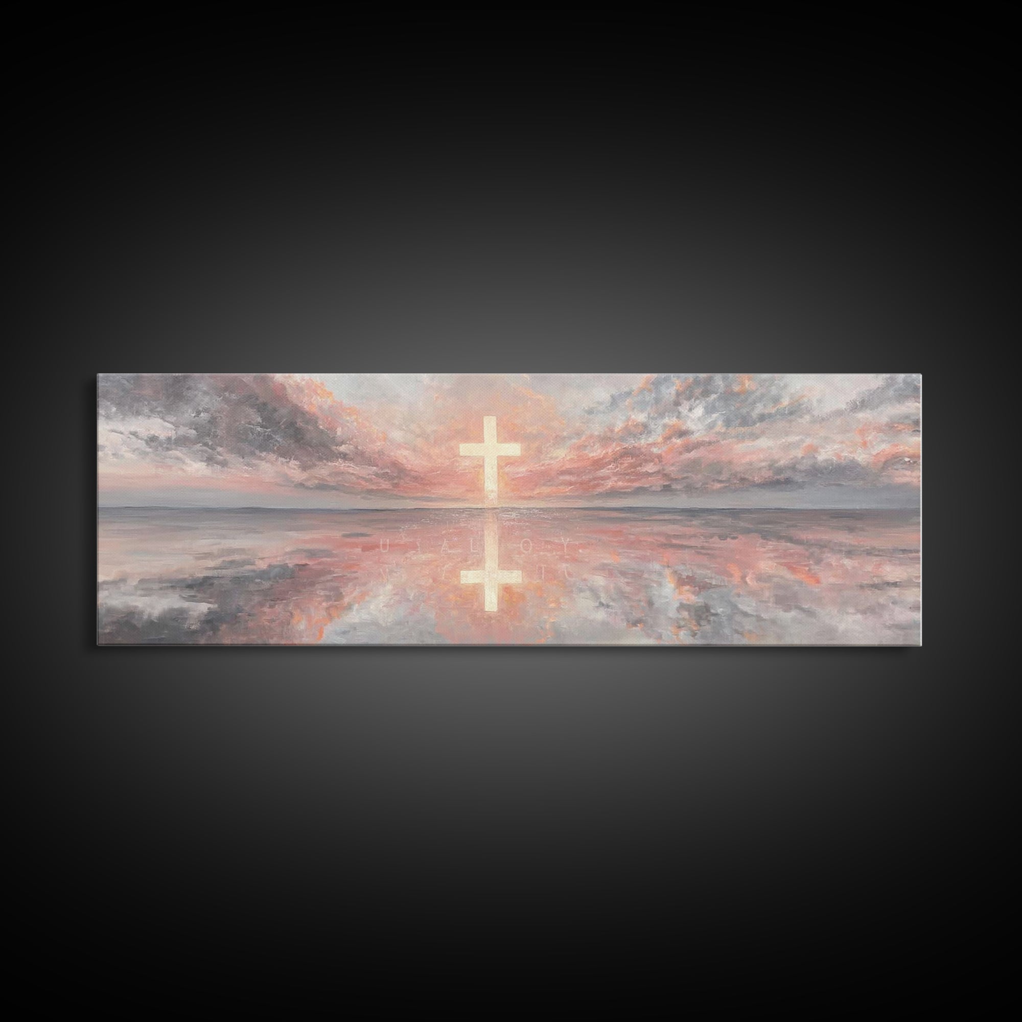 Radiant Cross Sky | Framed Canvas Print | Christian Art Canvas | Panoramic Wall Art | Christian Painting | Christian Decor | Christmas Art