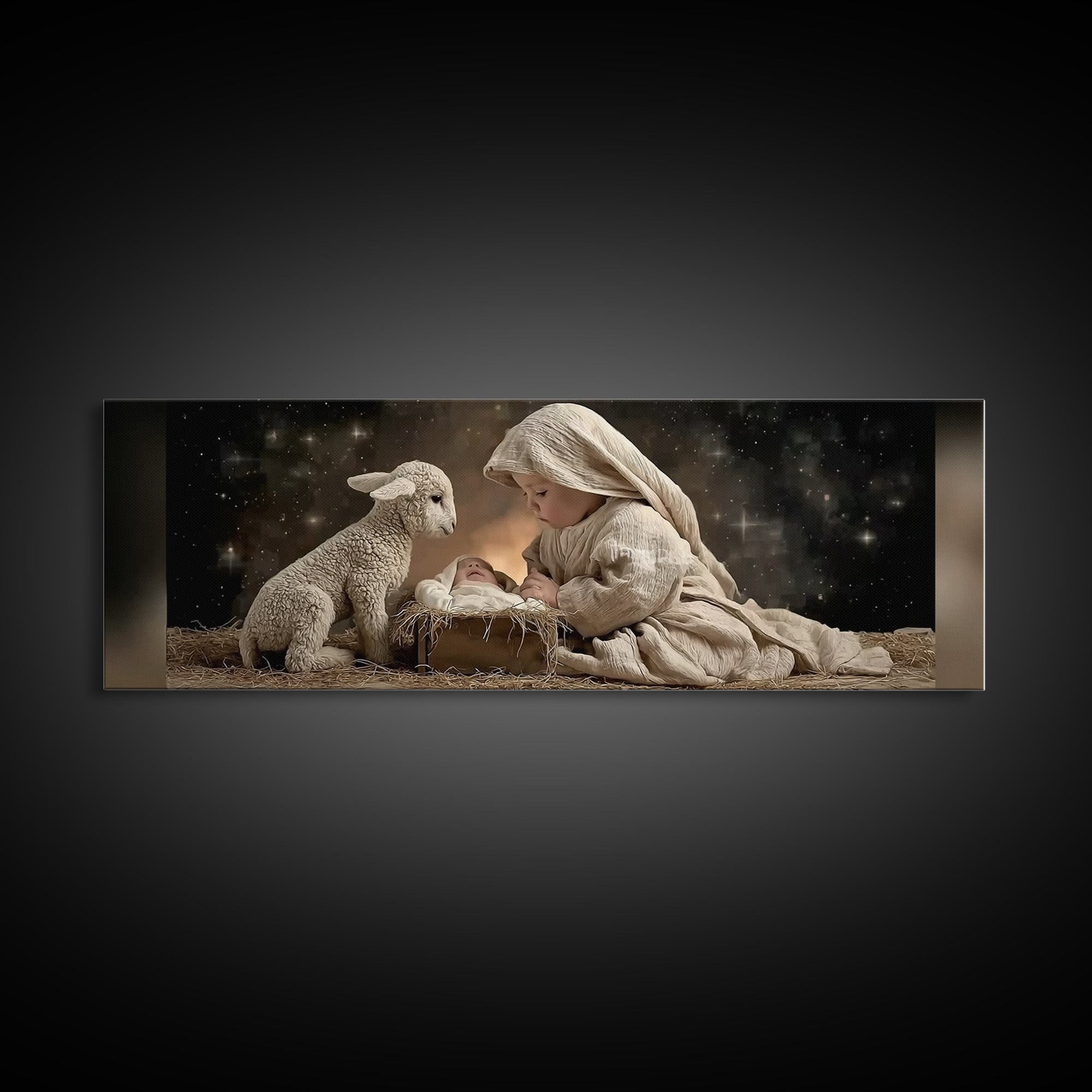 Bethlehem Dawn | Framed Canvas Print | Christian Art Canvas | Panoramic Wall Art | Christian Christmas Art | Jesus Painting | Christian Dec
