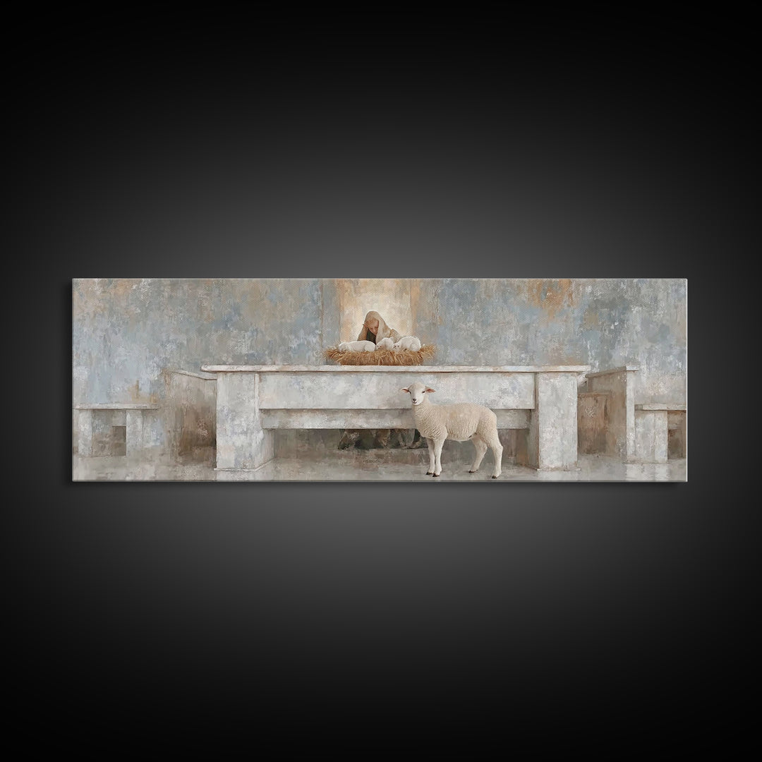 Holy Child Wonder, Framed Canvas Print, Christian Wall Art, Panoramic Painting, Christian Art Canvas, Christmas Art, Christian Christmas De