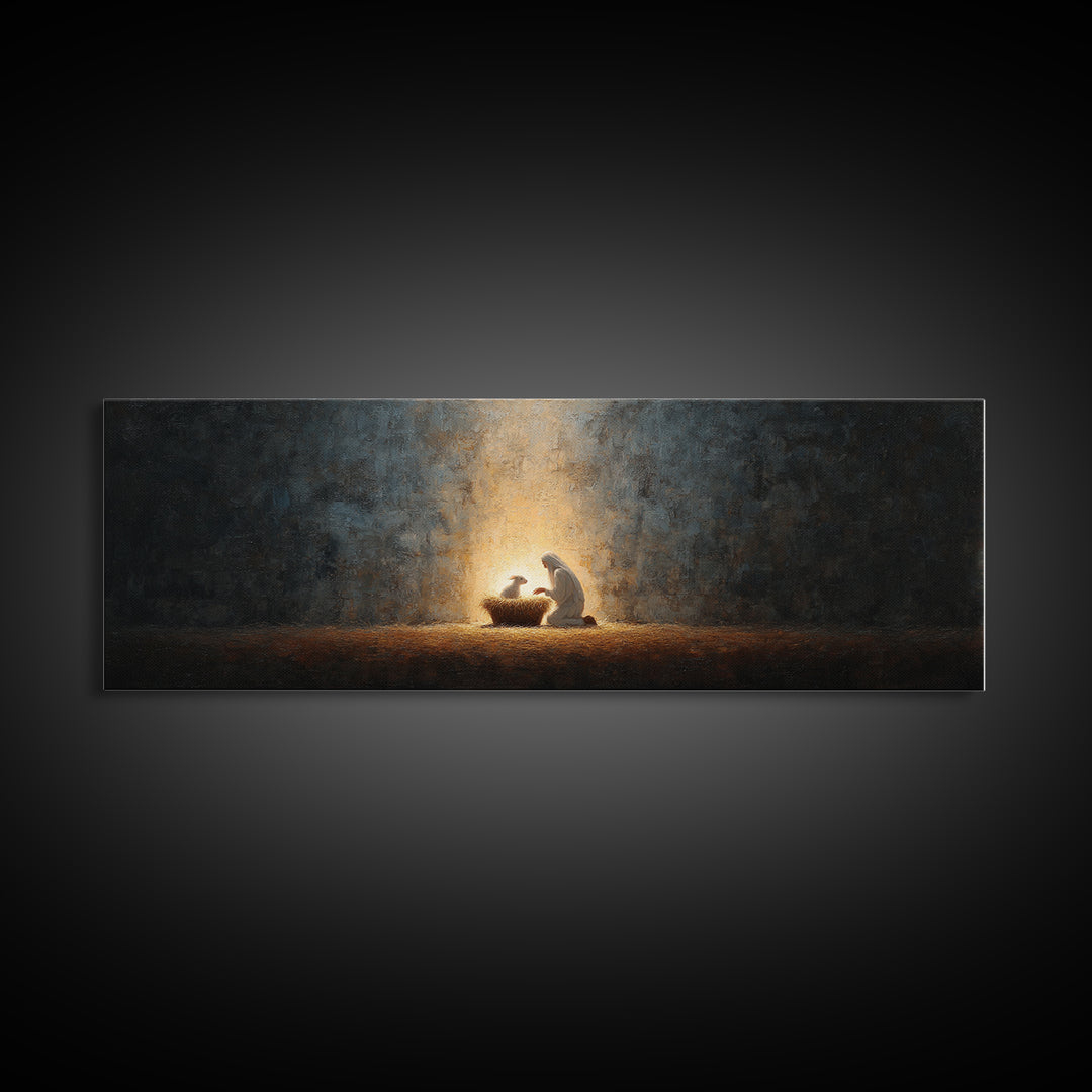 Divine Infant Peace, Framed Canvas Print, Christian Christmas Art, Panoramic Print, Christian Wall Art, Jesus Painting, Christian Art Canva