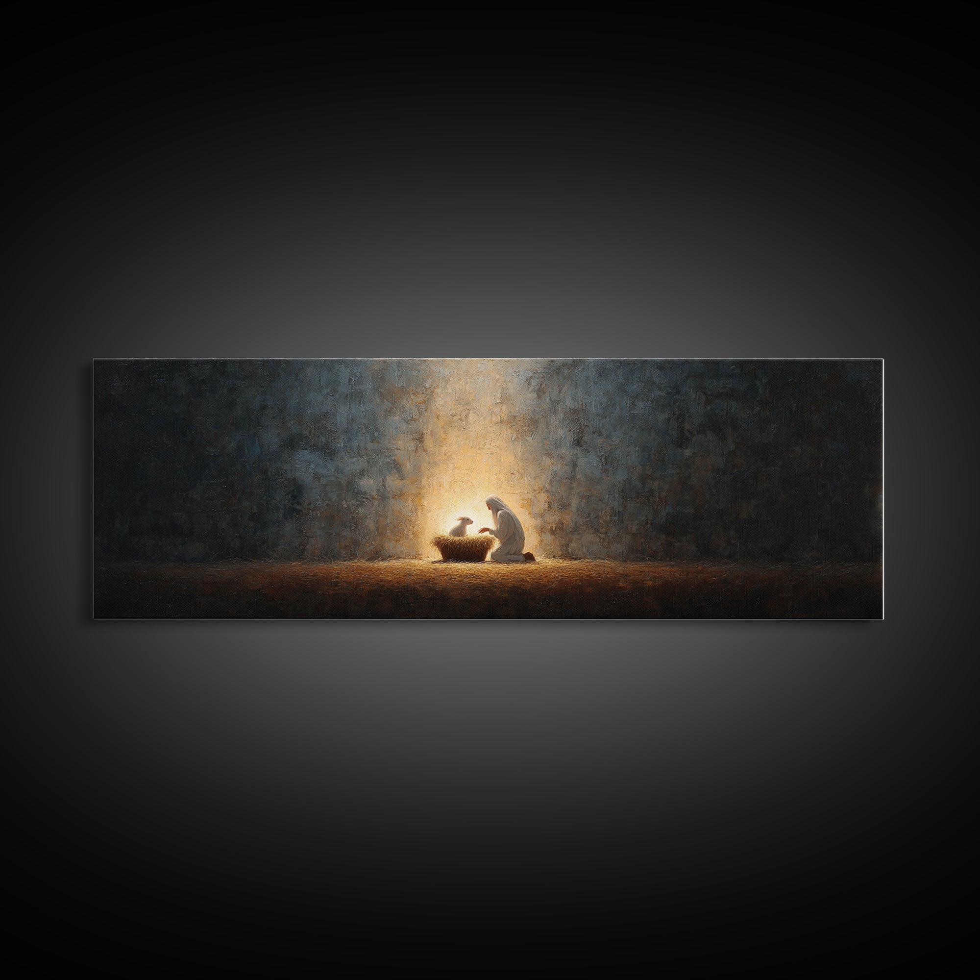 Divine Infant Peace, Framed Canvas Print, Christian Christmas Art, Panoramic Print, Christian Wall Art, Jesus Painting, Christian Art Canva
