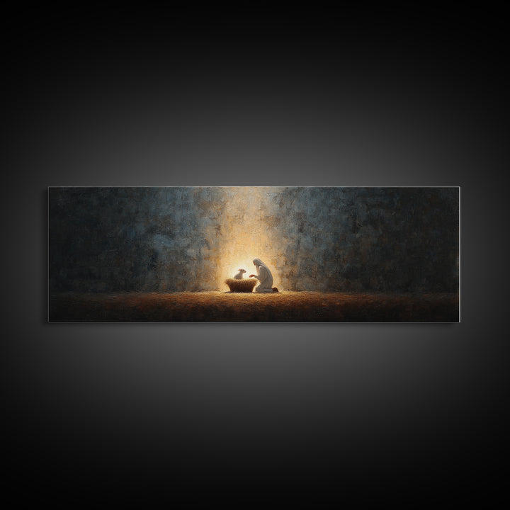 Divine Infant Peace, Framed Canvas Print, Christian Christmas Art, Panoramic Print, Christian Wall Art, Jesus Painting, Christian Art Canva