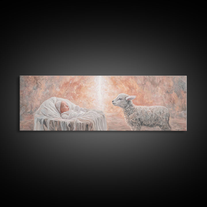 Lamb Of Light – Framed Canvas Print – Christian Art Canvas – Panoramic Wall Art – Christian Christmas Art – Jesus Art Print – Christian Dec