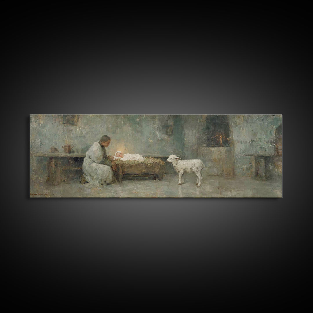 Holy Night Hope – Framed Canvas Print – Christian Wall Art – Birth Of Jesus Painting – Christmas Art – Christian Art Canvas – Panoramic Art