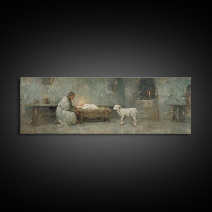 Holy Night Hope – Framed Canvas Print – Christian Wall Art – Birth Of Jesus Painting – Christmas Art – Christian Art Canvas – Panoramic Art