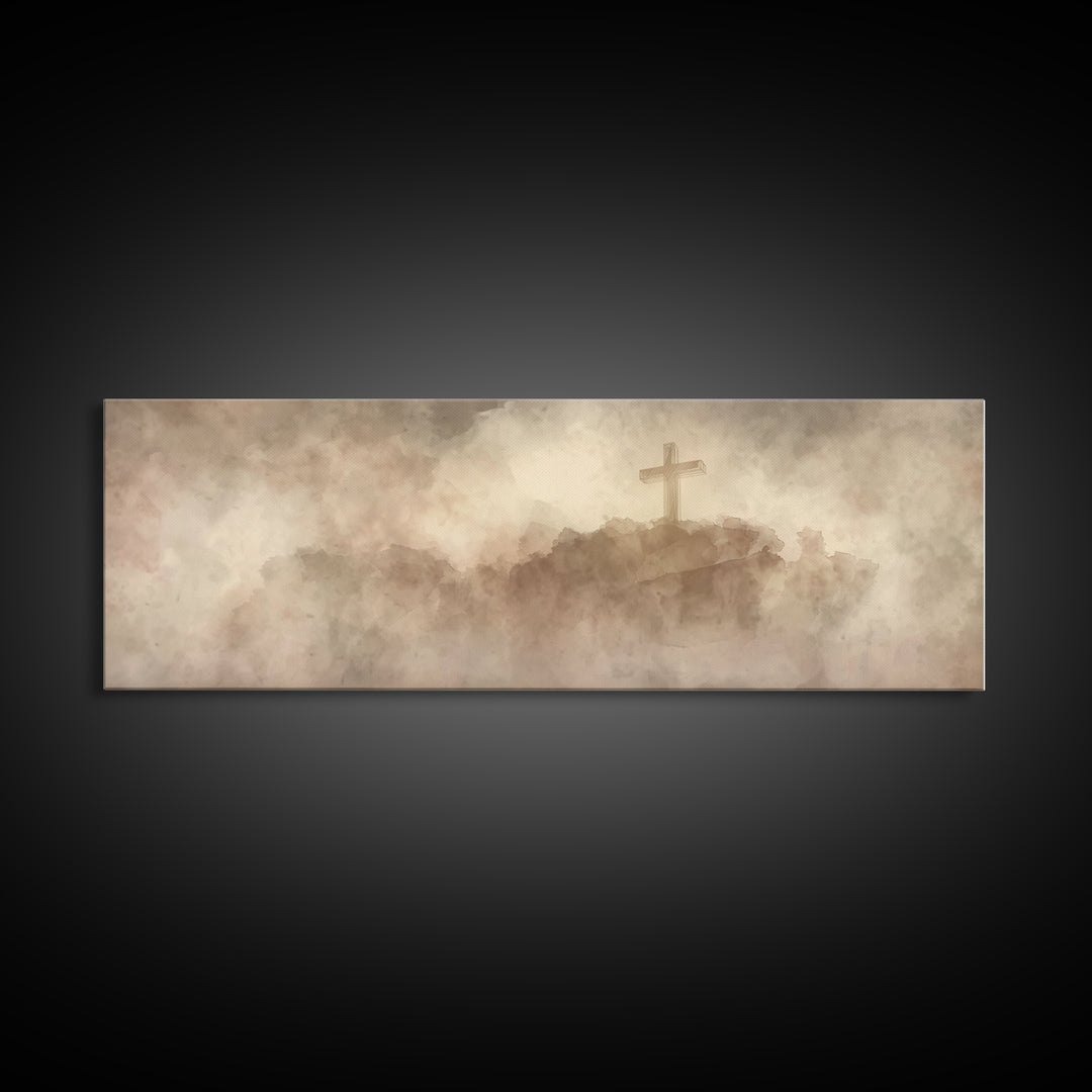 Cross Of Mercy, Framed Canvas Print, Christian Wall Art, Christian Art Canvas, Christian Painting, Christmas Art Prints, Panoramic Painting