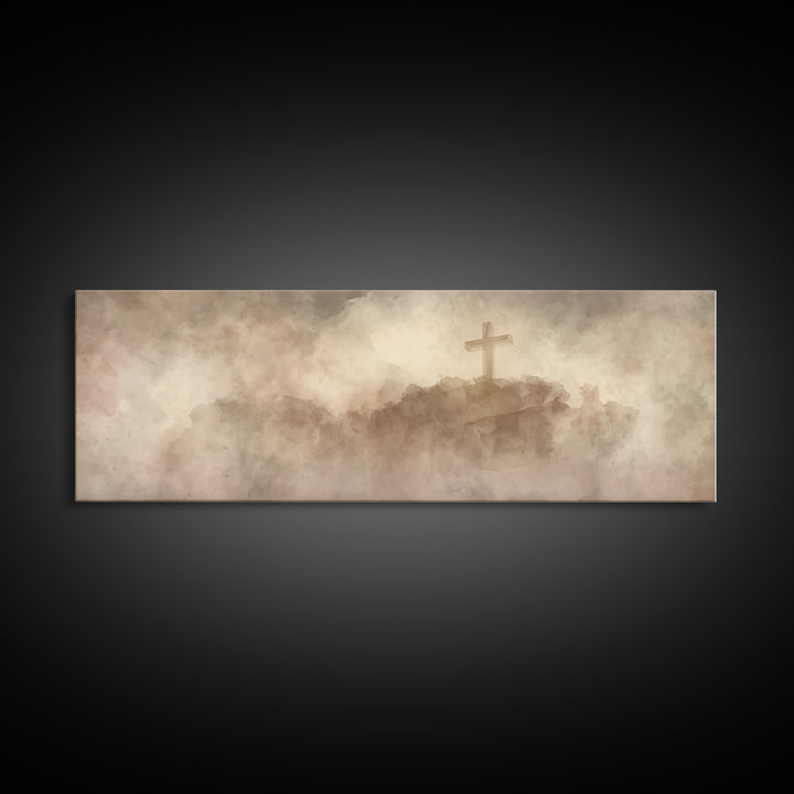 Cross Of Mercy, Framed Canvas Print, Christian Wall Art, Christian Art Canvas, Christian Painting, Christmas Art Prints, Panoramic Painting