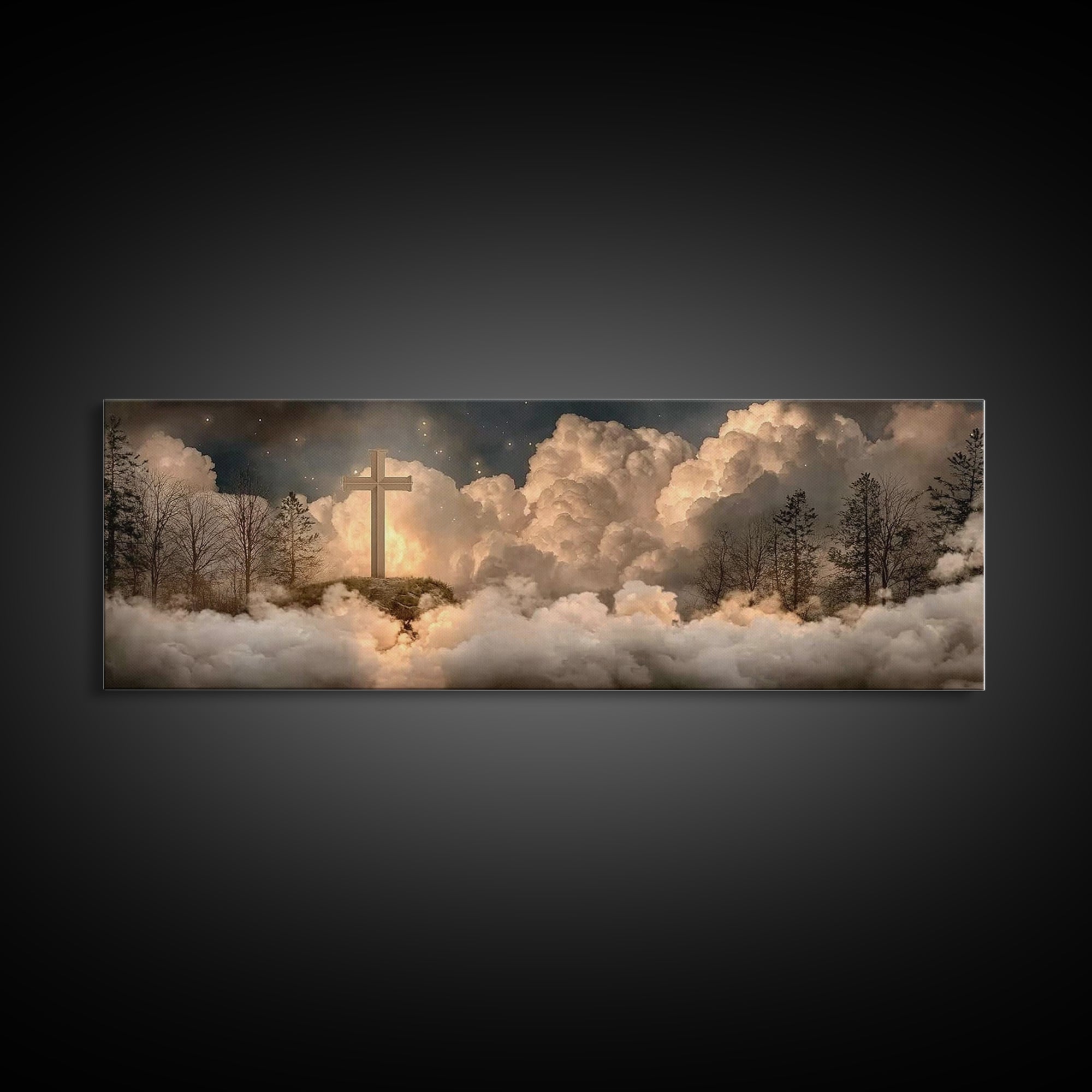 Heavenly Ascent, Framed Canvas Print, Christian Wall Art, Christian Art Canvas, Christian Painting, Christian Christmas Art, Panoramic Prin