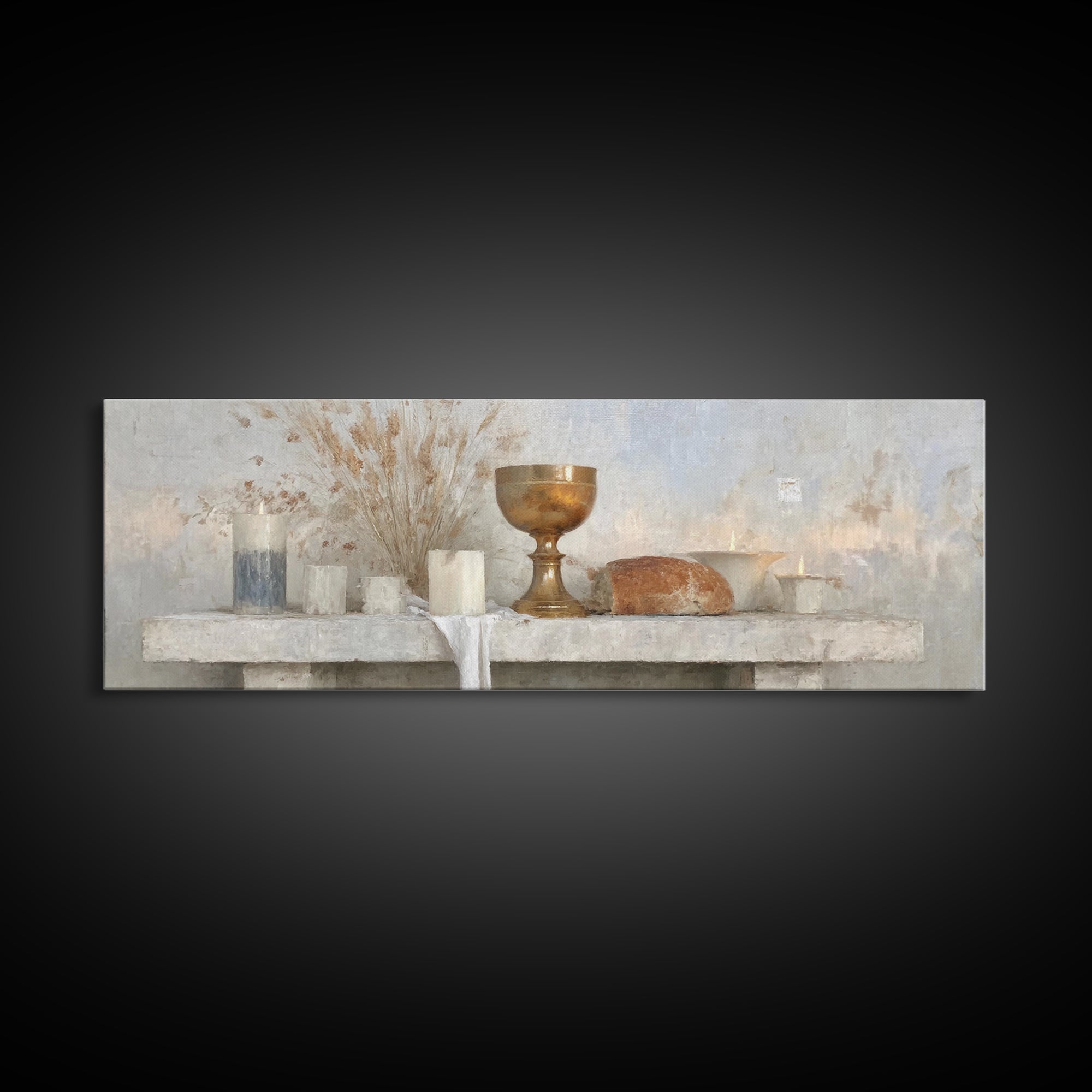 Sacred Communion | Framed Canvas Print | Christian Wall Art | Christian Art Canvas | Christian Painting | Christian Decor | Panoramic Art