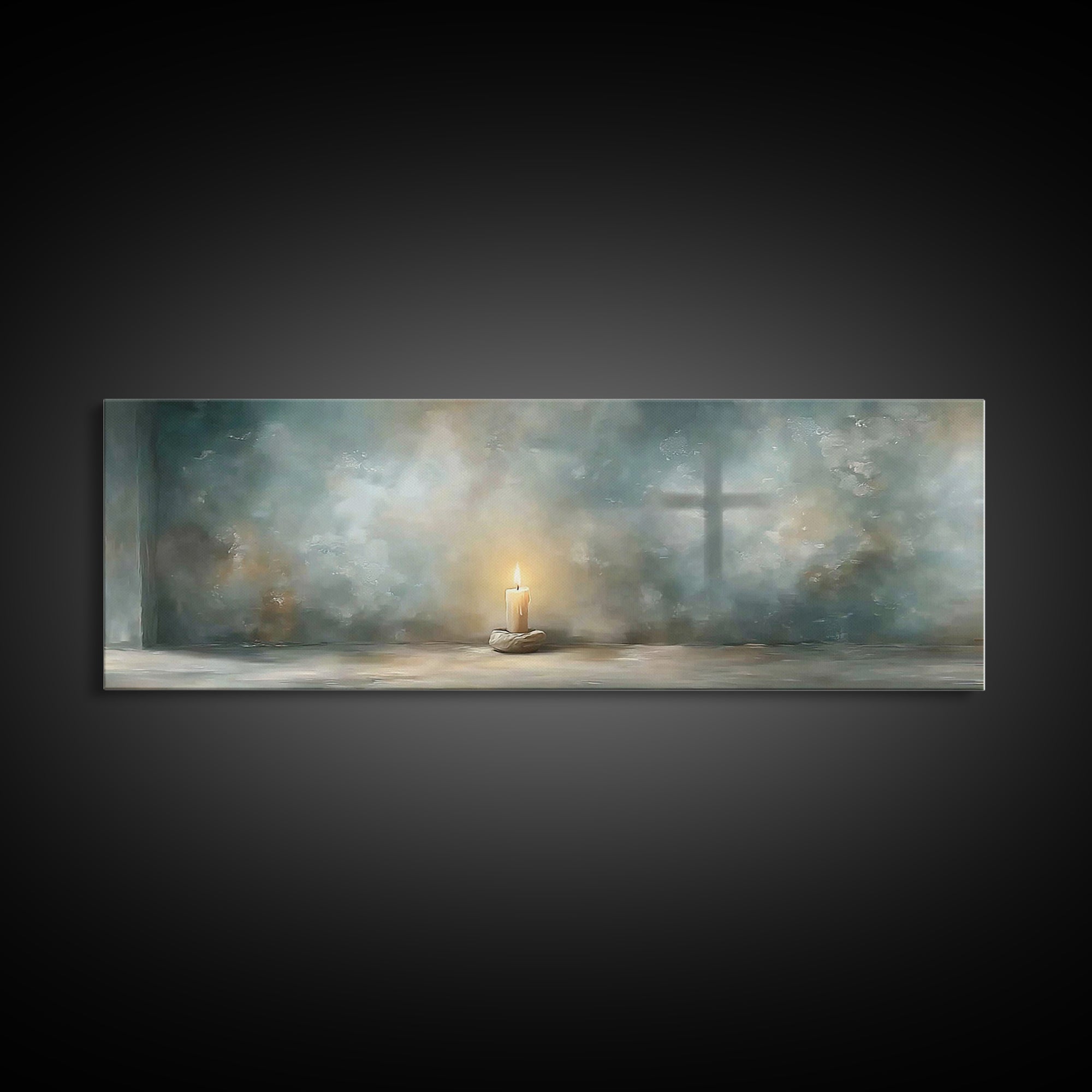 Sanctuary Flame – Framed Canvas Print – Panoramic Print – Christian Christmas Art – Christian Wall Art – Christian Art Canvas