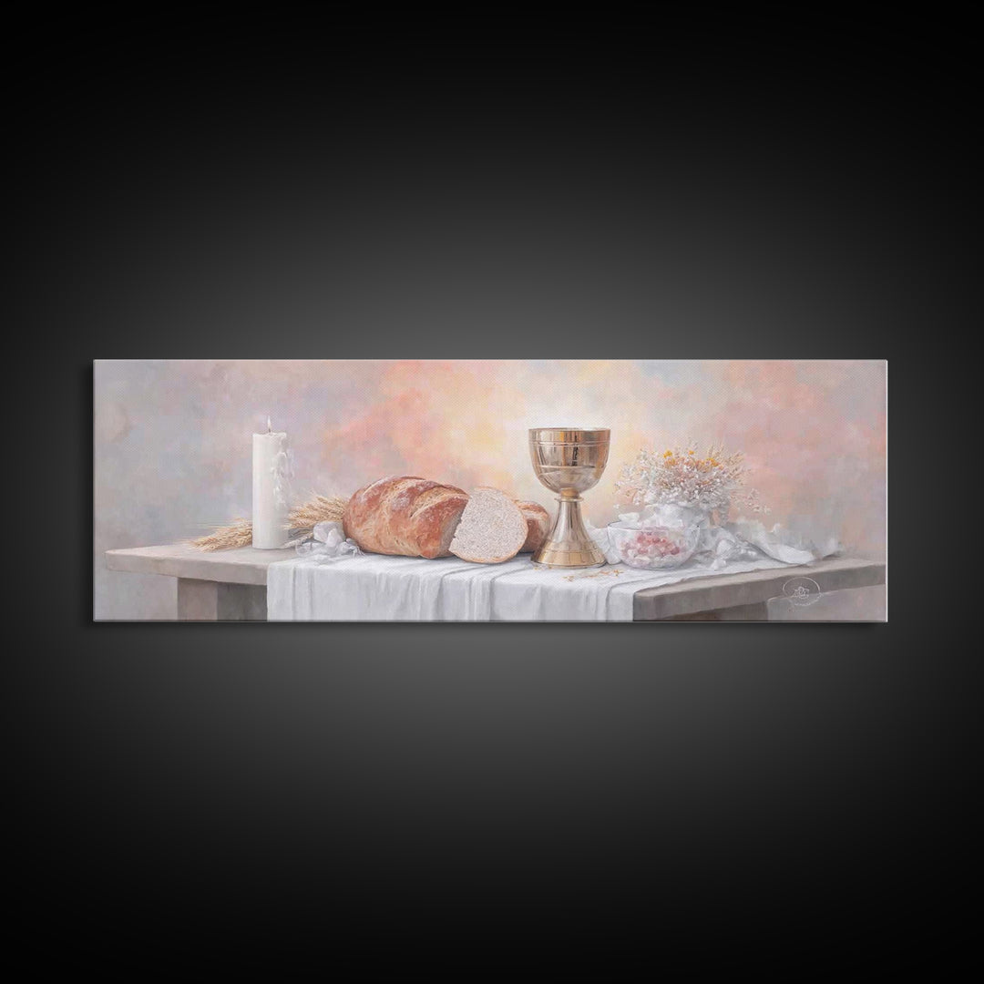 Table Of Blessing – Framed Canvas Print – Christian Wall Art – Christian Art Canvas – Christian Painting – Christmas Art – Panoramic Frame