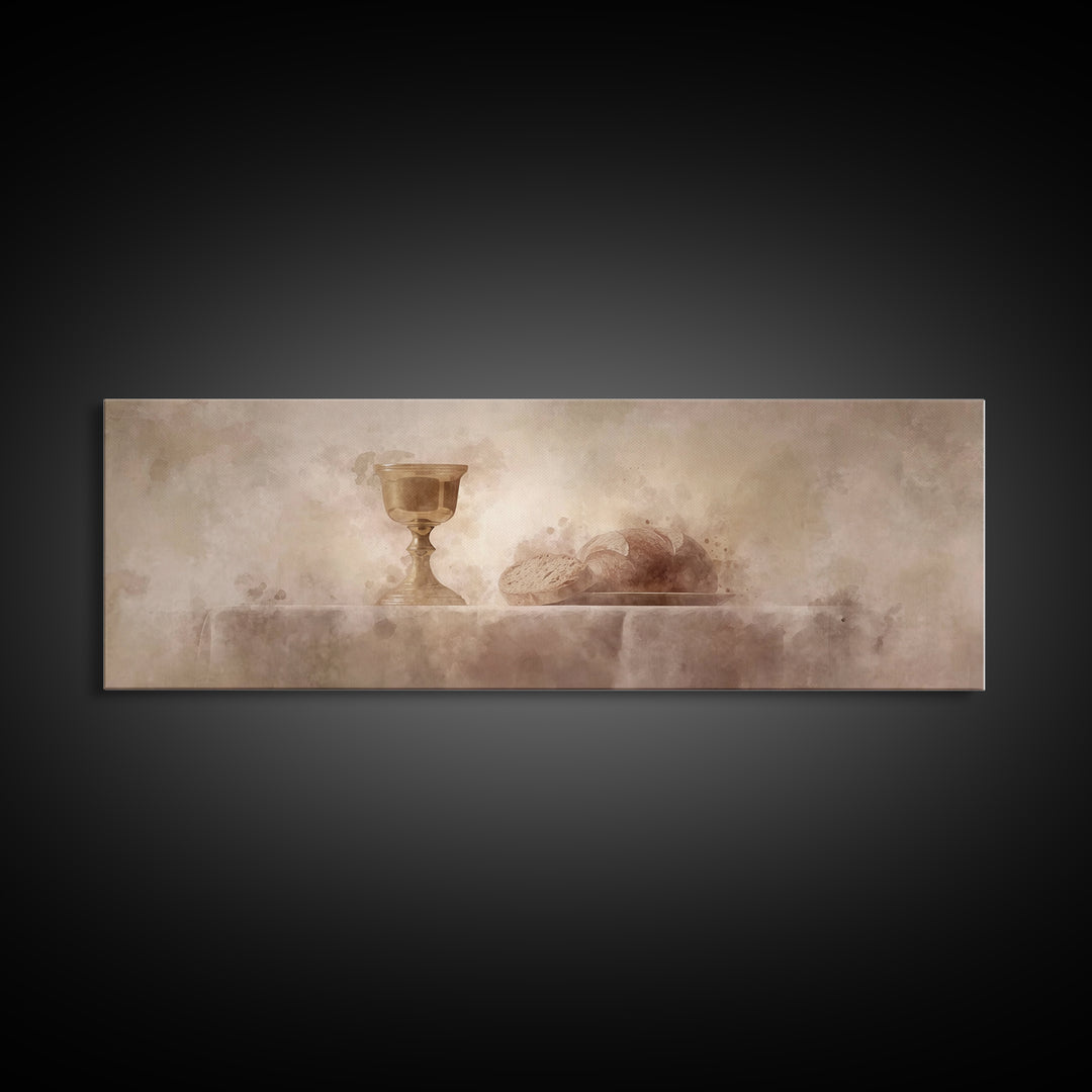 Sacred Table Light, Framed Canvas Print, Christian Art Canvas, Christian Wall Art, Panoramic Painting, Christmas Art
