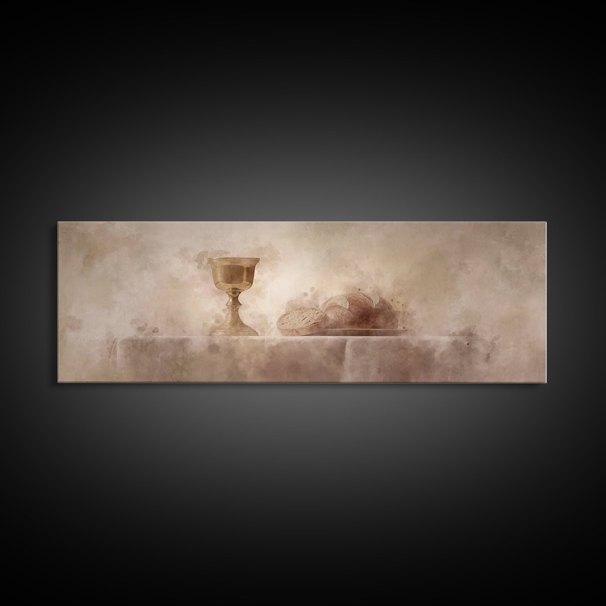 Sacred Table Light, Framed Canvas Print, Christian Art Canvas, Christian Wall Art, Panoramic Painting, Christmas Art