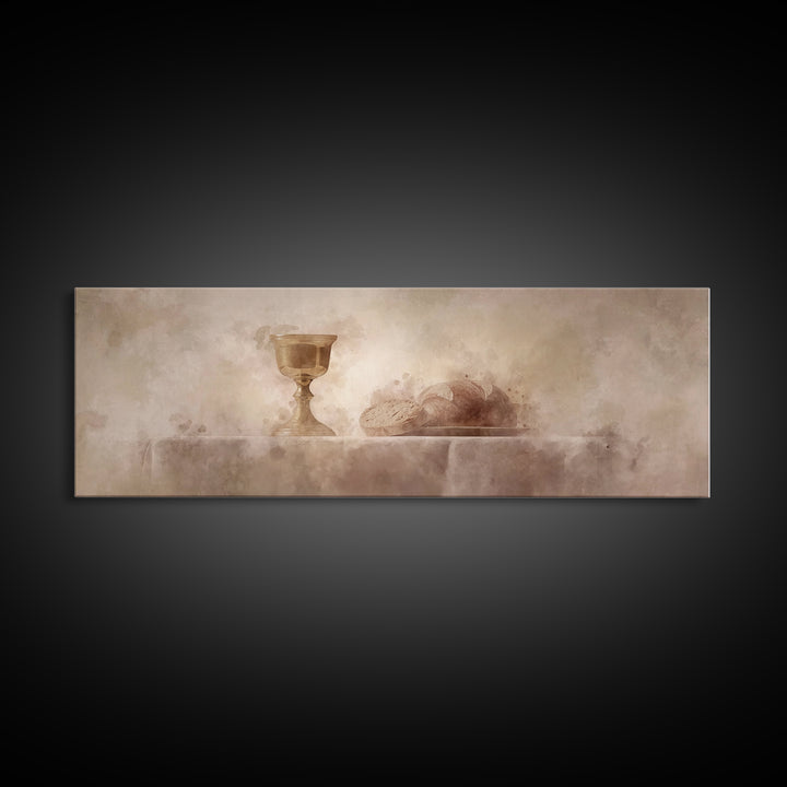 Sacred Table Light, Framed Canvas Print, Christian Art Canvas, Christian Wall Art, Panoramic Painting, Christmas Art