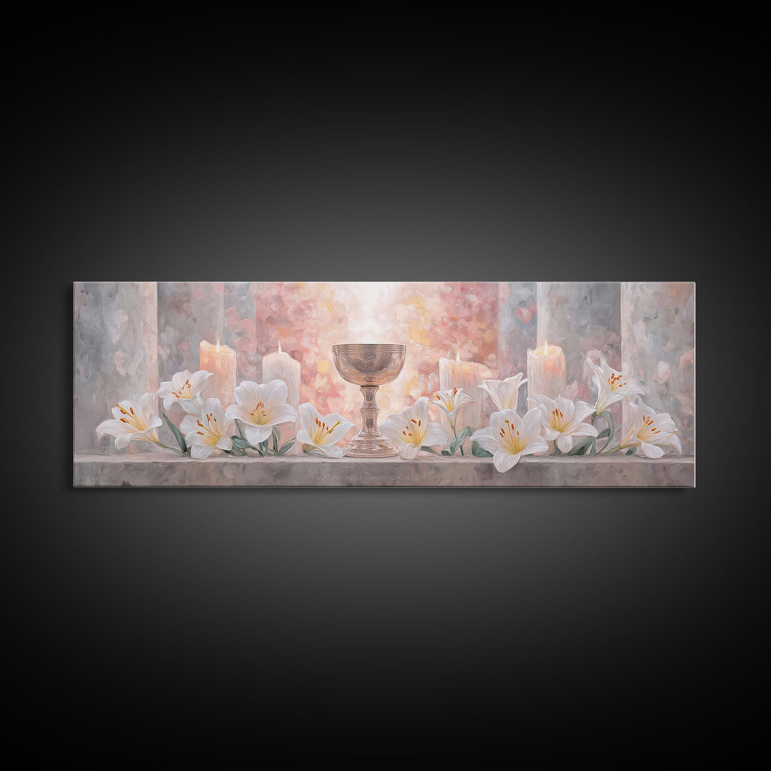 Heavenly Chalice Light – Framed Canvas Print – Christian Christmas Art – Christian Art Canvas – Panoramic Art – Christian Wall Art