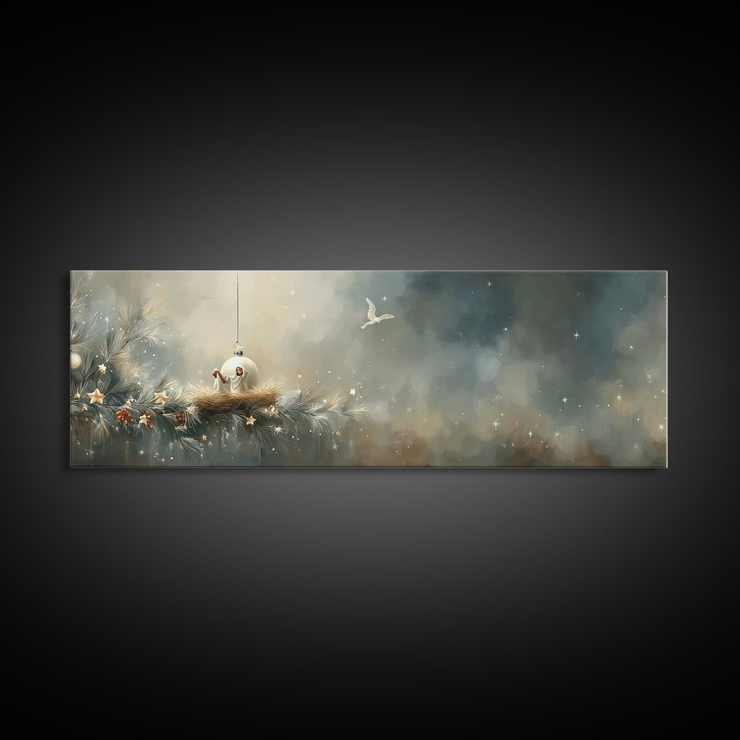 Bethlehem Evening Star, Framed Canvas Print, Christian Wall Art, Panoramic Art, Christian Christmas Art, Christmas Wall Art, Christian Gift