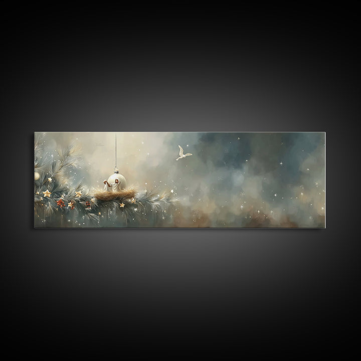 Bethlehem Evening Star, Framed Canvas Print, Christian Wall Art, Panoramic Art, Christian Christmas Art, Christmas Wall Art, Christian Gift