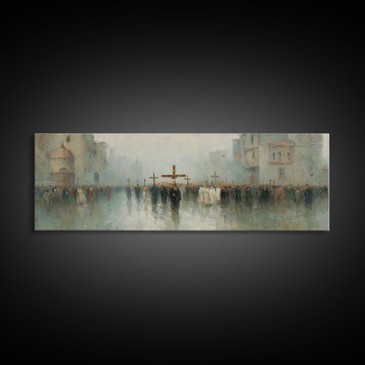 Holy Journey Night, Framed Canvas Print, Christian Christmas Art, Panoramic Wall Art, Jesus Christmas Art, Christmas Art Prints, Christian