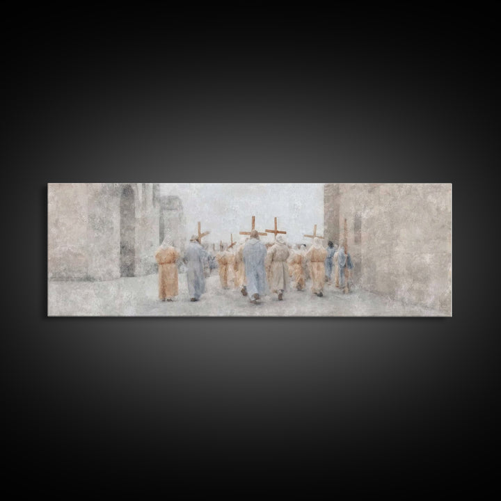 Pilgrims Of Light, Framed Canvas Print, Christian Wall Art, Christian Art Canvas, Panoramic Painting, Modern Christian Art