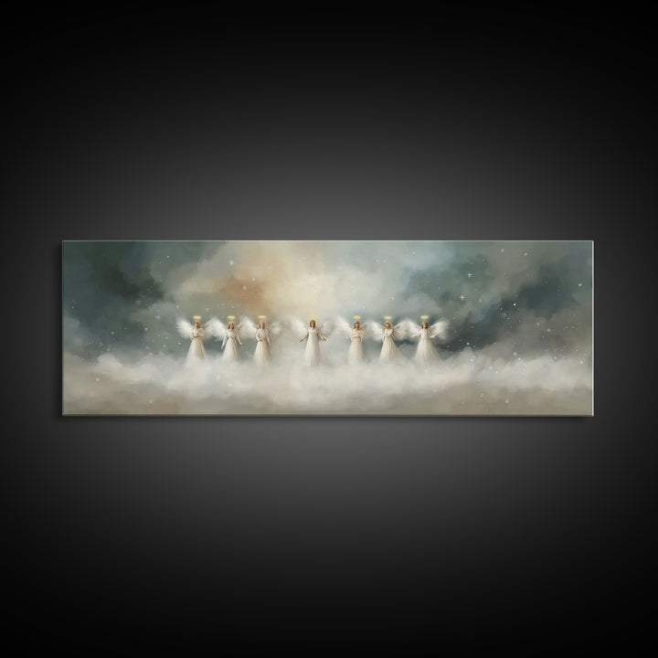Angels Of Dawn, Framed Canvas Print, Christian Wall Art, Panoramic Art, Christian Christmas Art, Christian Art Canvas