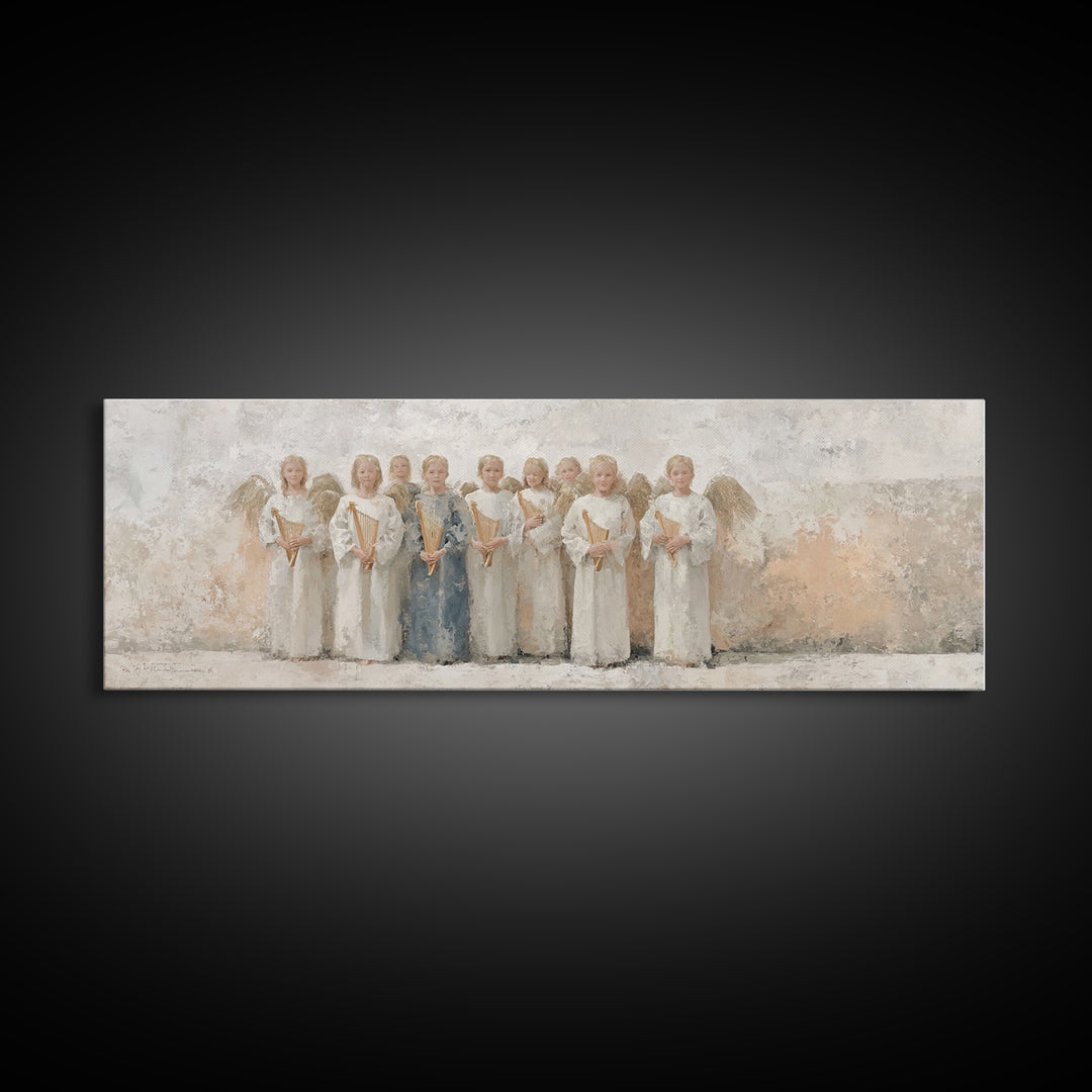 Heaven’s Gentle Choir – Framed Canvas Print – Christian Wall Art – Panoramic Art – Christian Art Canvas – Christmas Art Prints