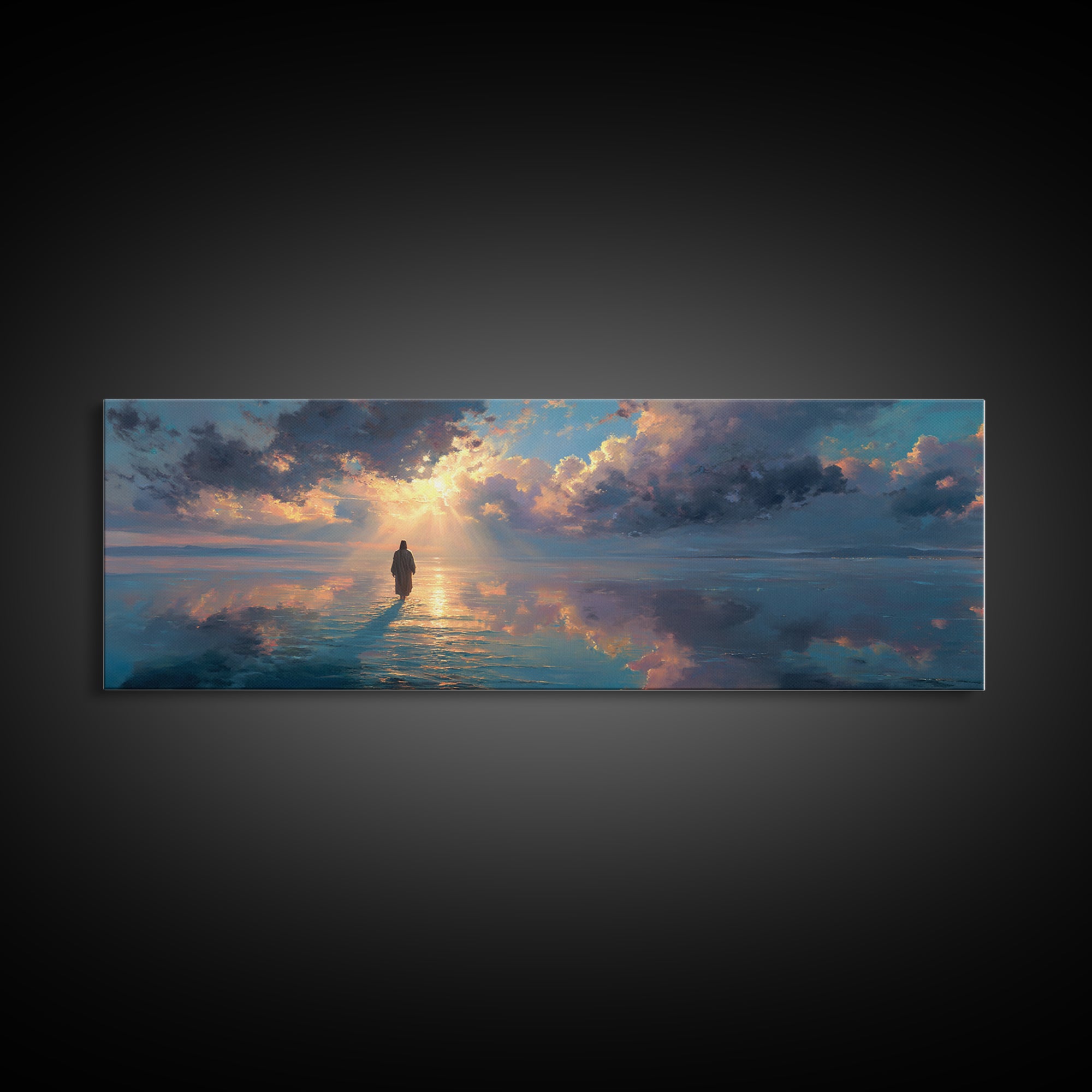 Path Of The Savior, Framed Canvas Print, Christian Wall Art, Panoramic Painting, Jesus Art Print, Modern Christian Art