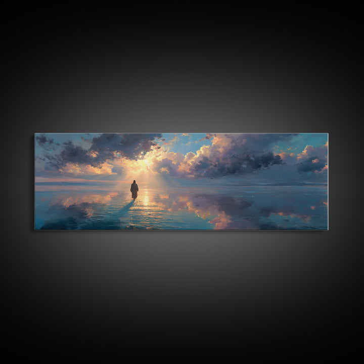 Path Of The Savior, Framed Canvas Print, Christian Wall Art, Panoramic Painting, Jesus Art Print, Modern Christian Art