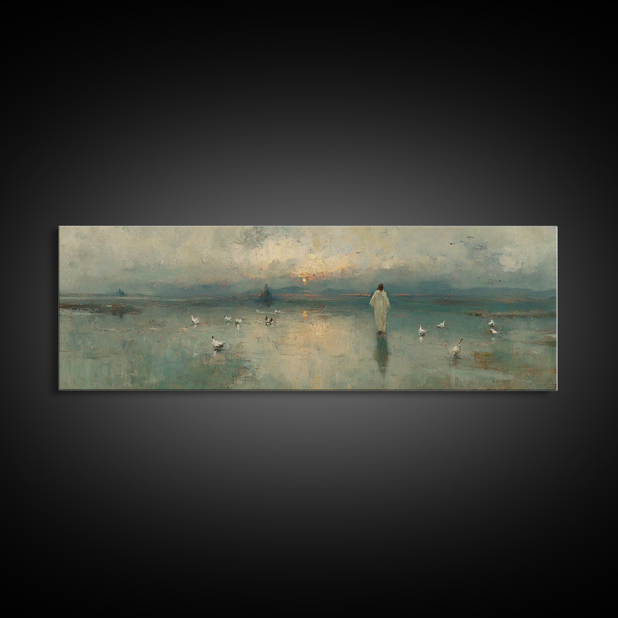 Light Of His Steps – Framed Canvas Print – Christian Wall Art – Panoramic Art – Christian Art Canvas – Jesus Painting